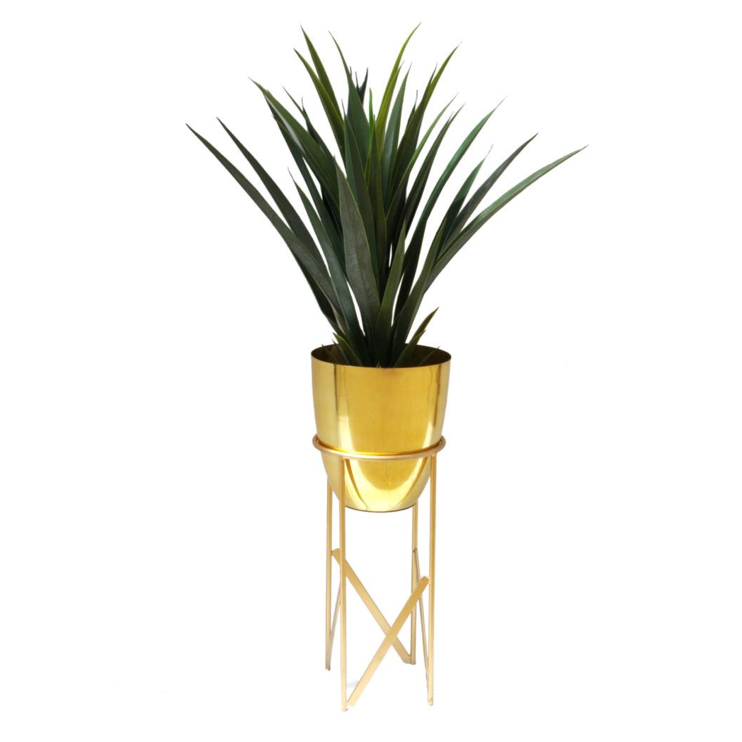 Leaf Handcrafted Metal Planter with Matching Stand, 55cm, Indoor Use