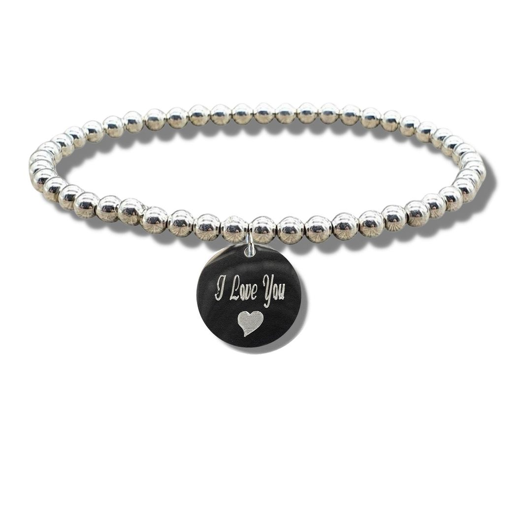 I Love You Engraved Heart Symbol Stainless Steel Disc Bracelet