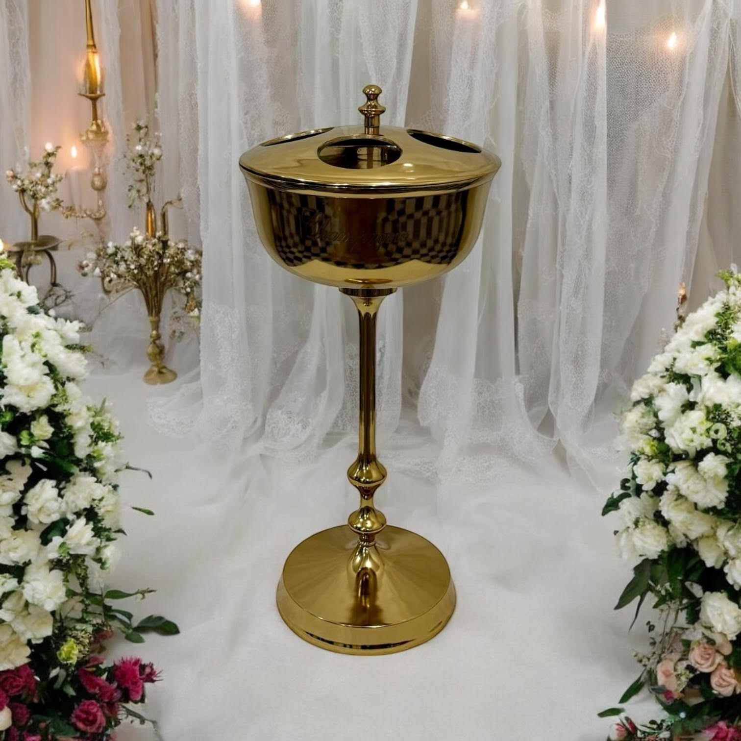 MSL 81cm Gold Floor Standing 4 Bottle Champagne Bucket Stand