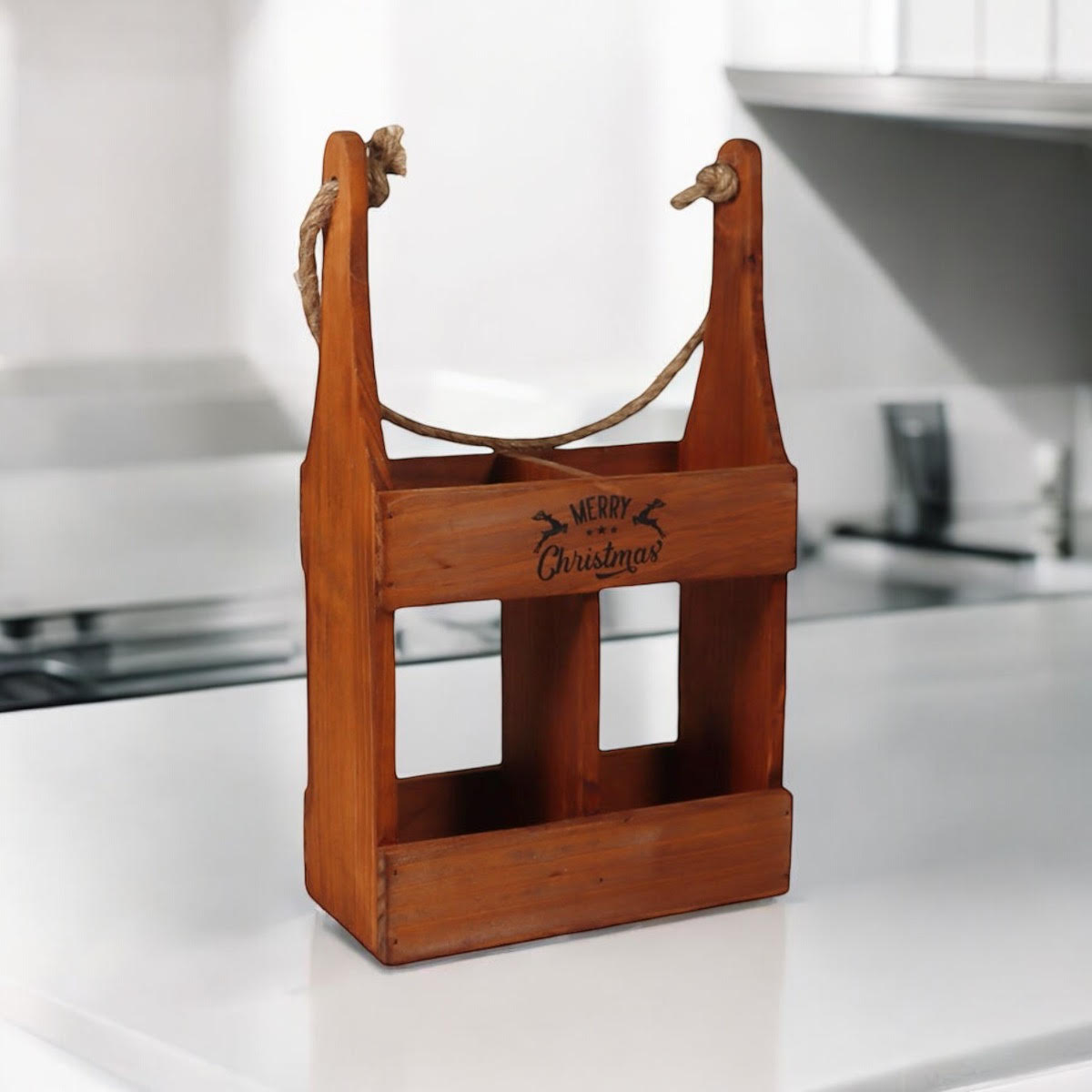 MSL 39cm Wooden 2 Bottle Wine Holder Rustic Hand Finished Wine Caddy
