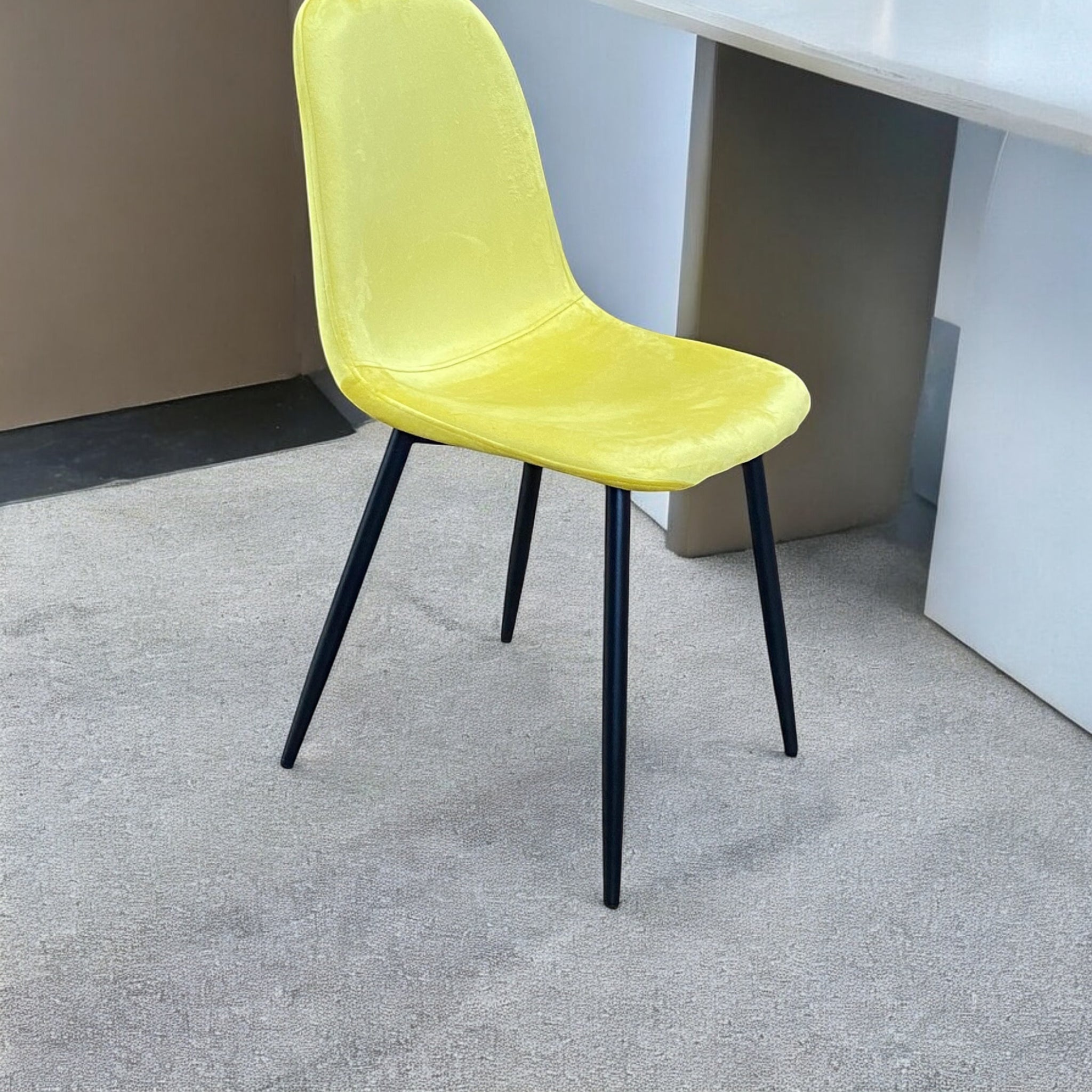 MSL Yellow Fabric Cushioned Chair with Black Eiffel-Style Metal Legs, Modern Ergonomic Seat