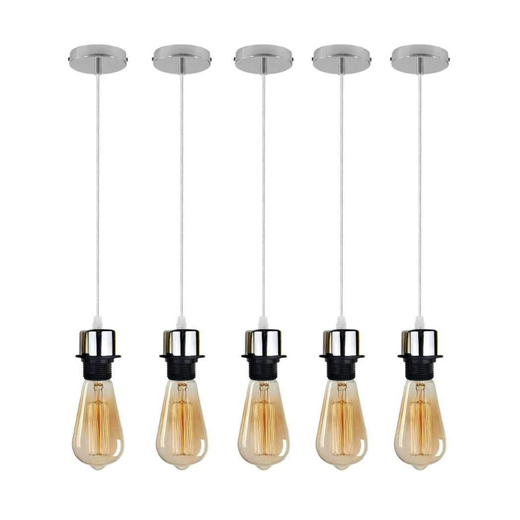5 Pack Industrial Chrome E27 Pendant Light Holders for Lampshades
