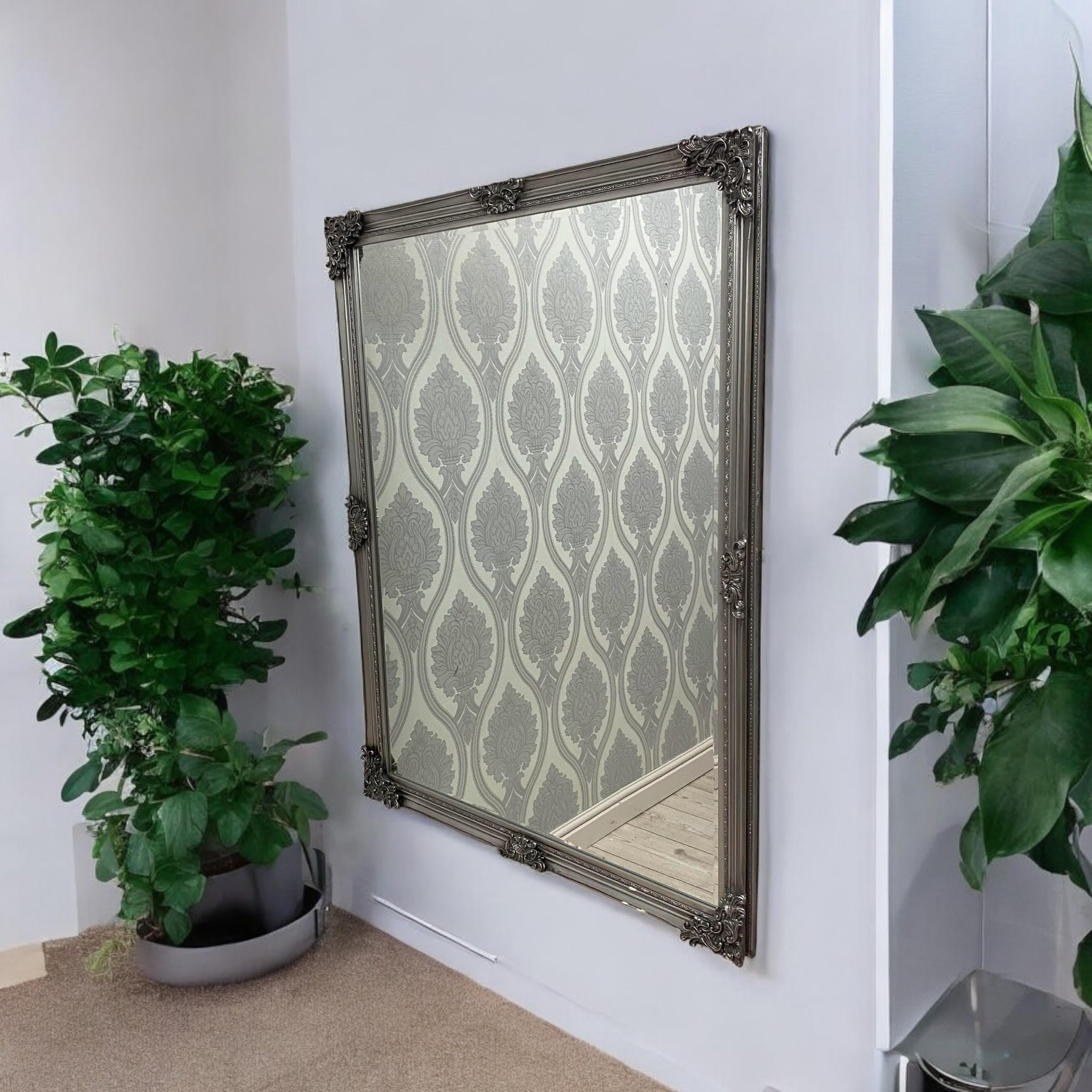 MSL 36 x 48 Inch Silver Handcrafted Mirror with Hanging Hook