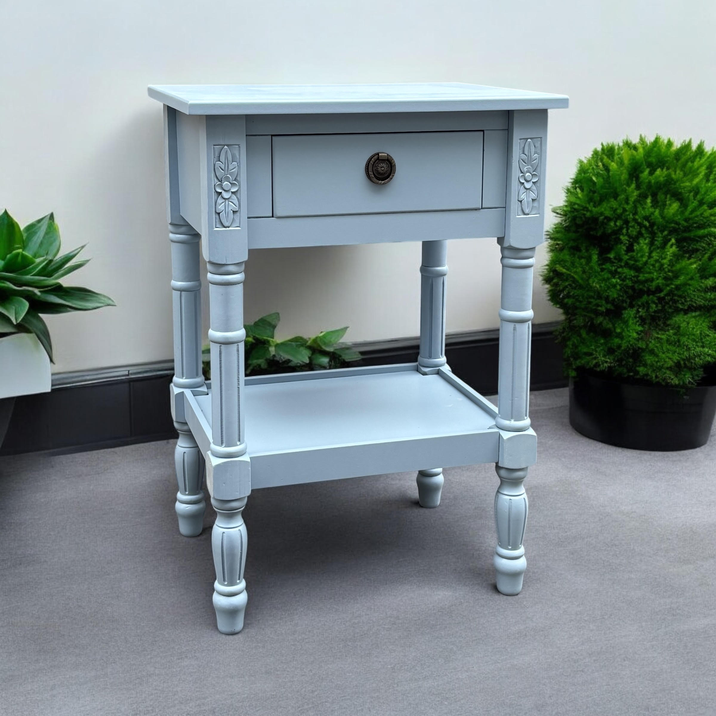 MSL 65cm 1 Drawer Hand Finished Side Table Bedside Table with Storage