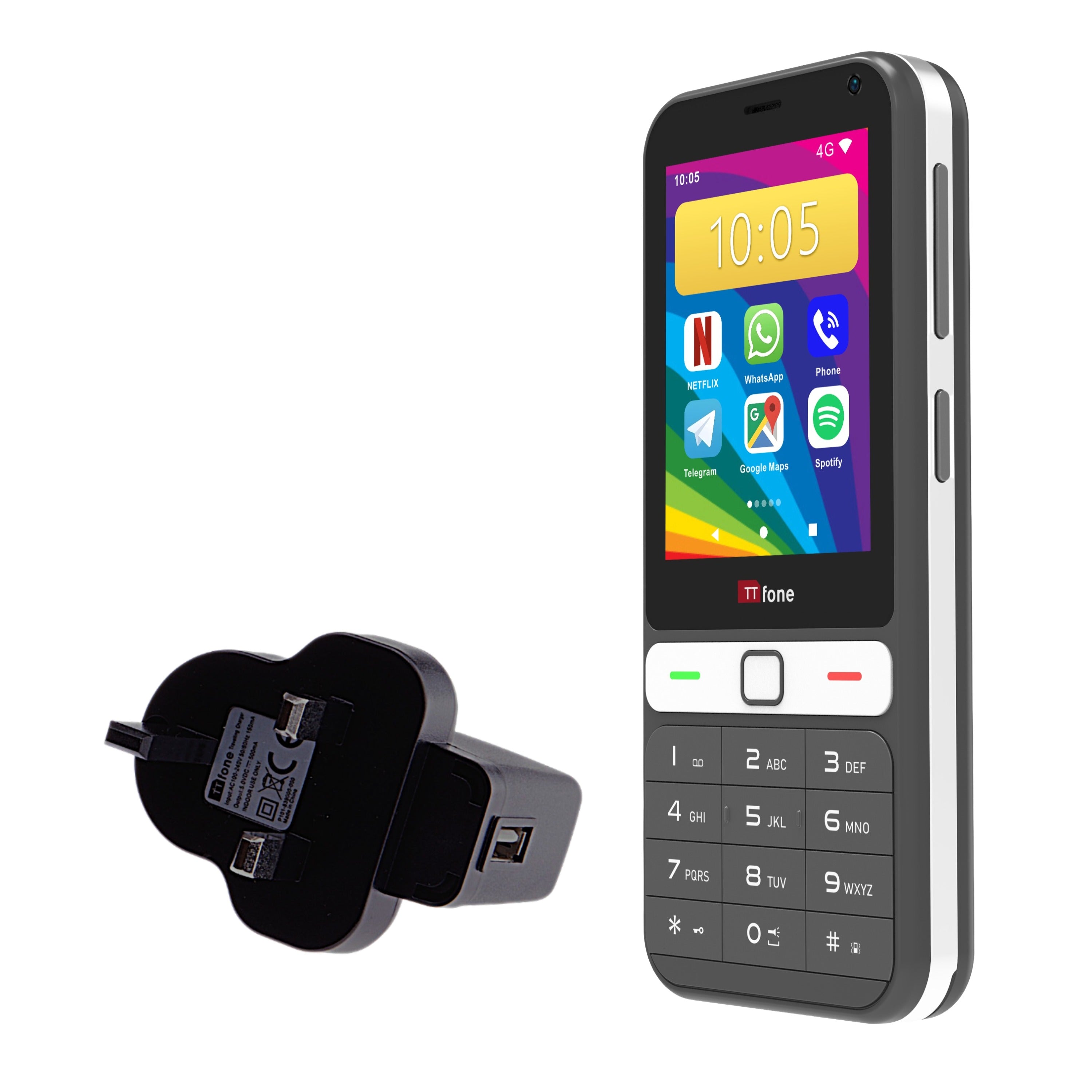 TTfone TT280 4G Dual SIM Unlocked Bar Phone with Android 13, 2.8" Touchscreen, Physical Keypad, 2MP Camera, USB-C