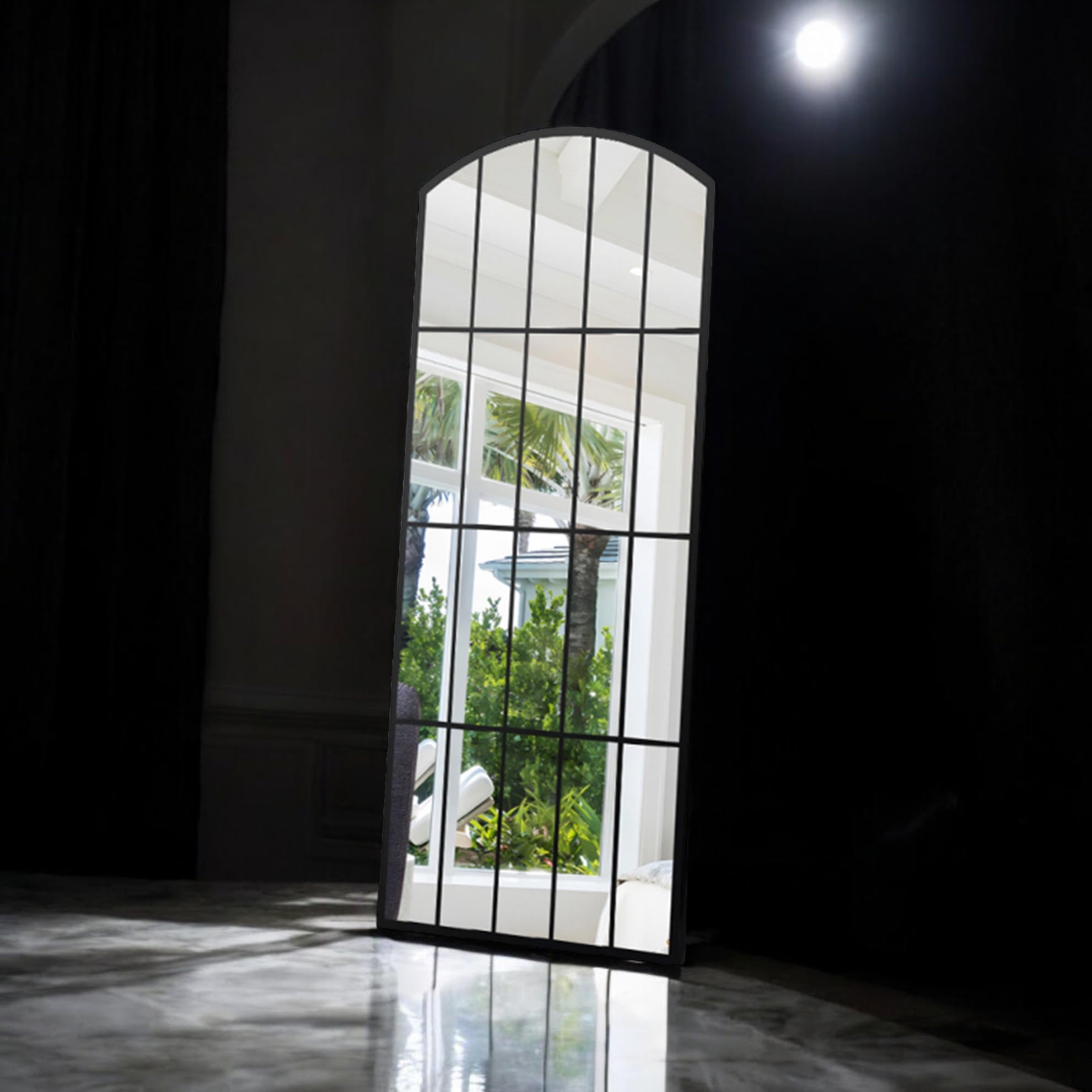 170cm Black Metal Window Wall Mirror with Hanging Hook