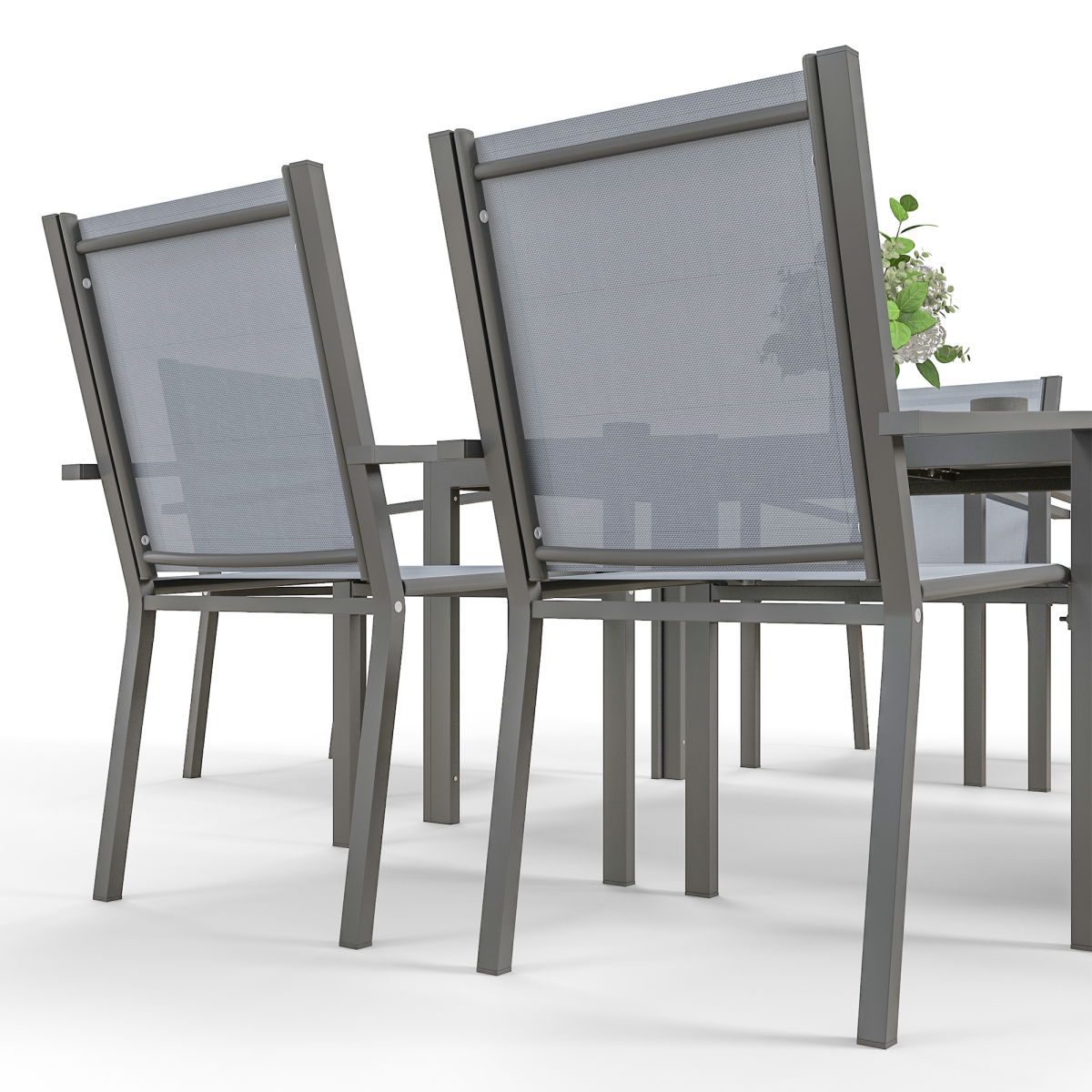 Outsunny 7-Piece Garden Dining Set, 6 Stackable Chairs and Rectangular Table, Grey