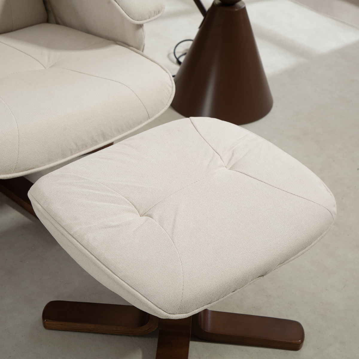 HOMCOM Beige Swivel Recliner Chair with Footstool and Wooden Base
