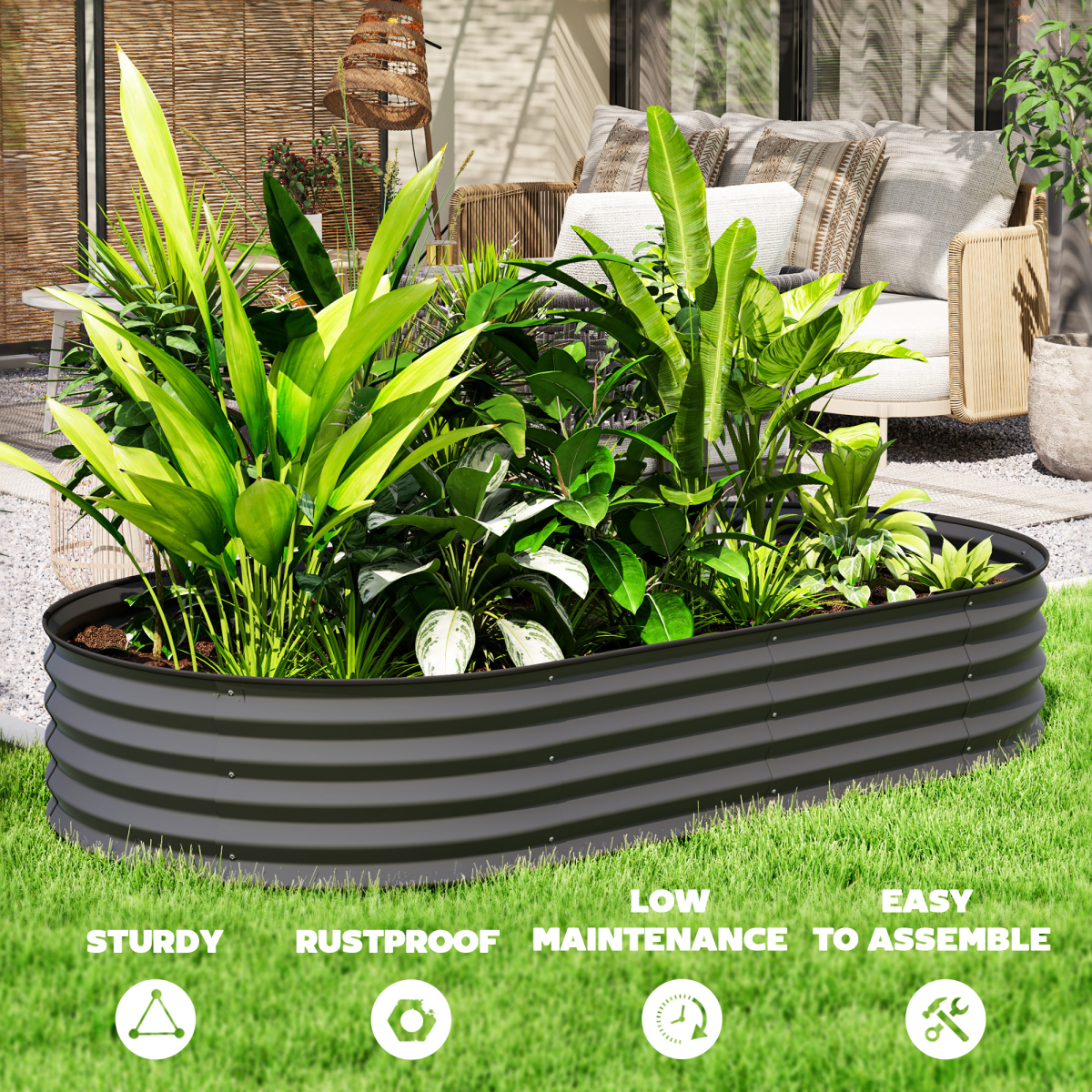 Outsunny Set of 2 Galvanised Steel Raised Garden Planters, Dark Grey