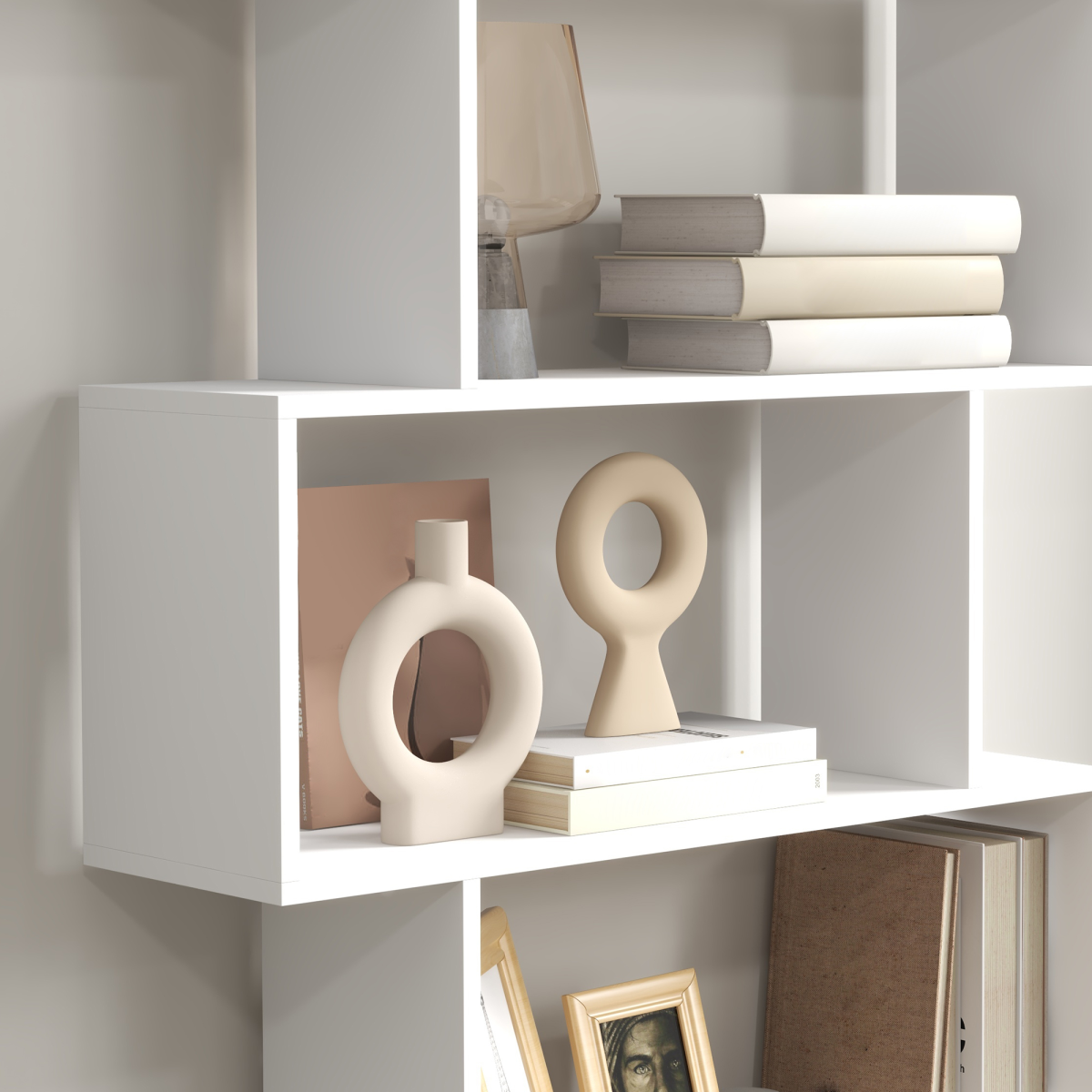 HOMCOM White 6-Tier Asymmetrical S-Shaped Particle Board Shelving Unit
