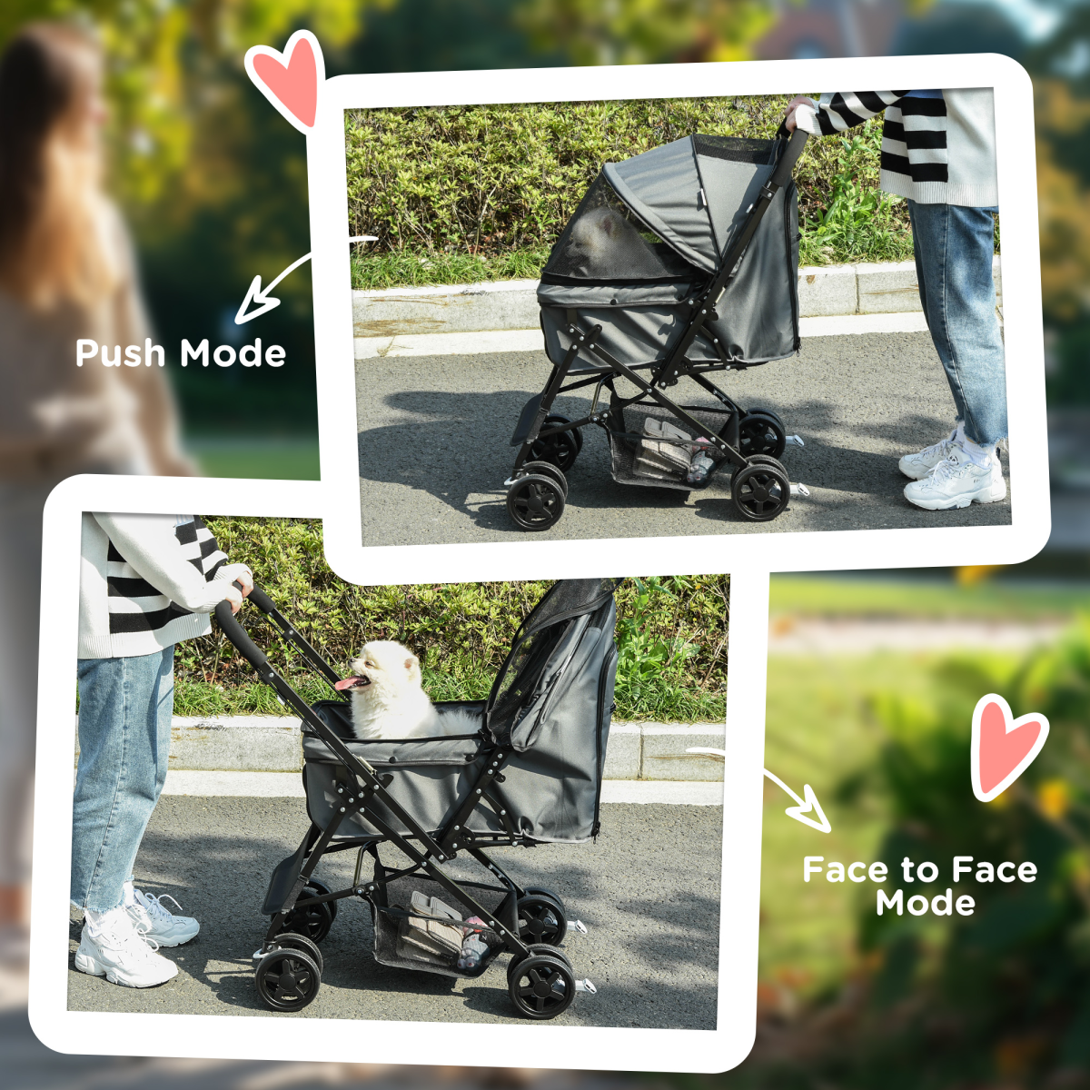 PawHut Foldable Pet Stroller with Reversible Handle, Grey
