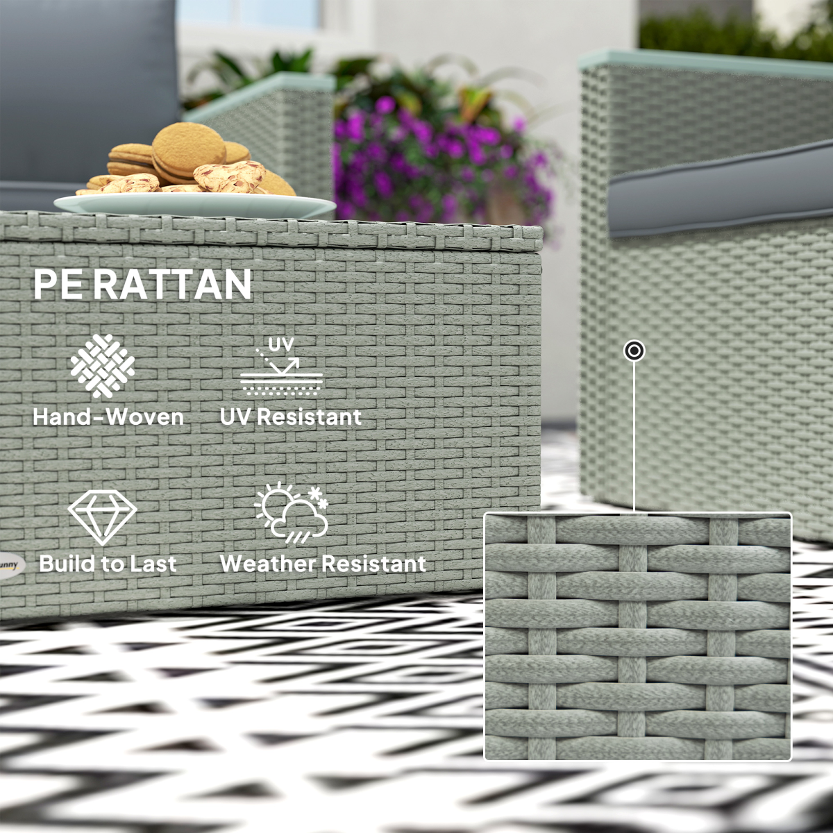 Outsunny 4-Piece Rattan Patio Furniture Set with Cushions, Light Grey