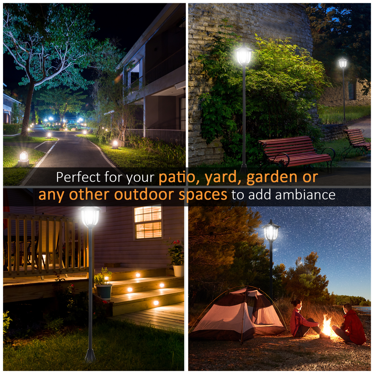 Outsunny 1.77m Black Solar LED Lamp Post with Ground Stake, ABS, IP44, Free-Standing