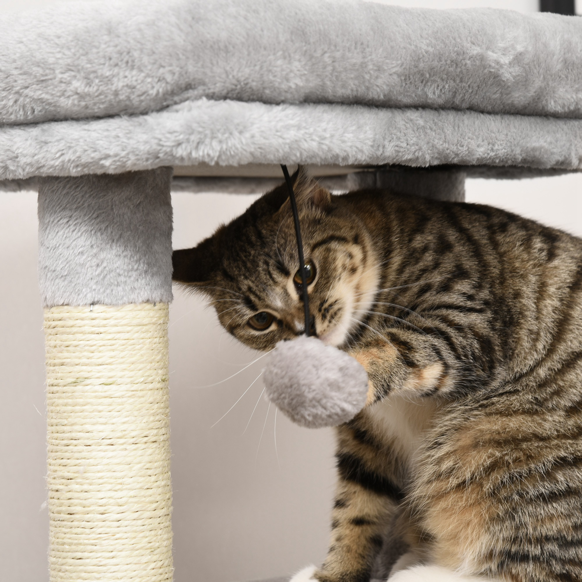 PawHut Cat Tree Climbing Activity Center with Sisal Scratching Surface, Multi-Level Design, Soft-Padded Bed, Hanging Toy, Washable Top Bed