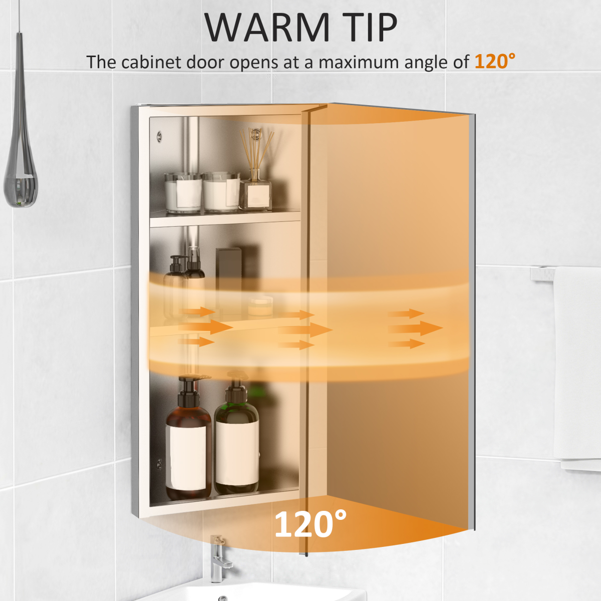 HOMCOM Stainless Steel Floating Corner Bathroom Cabinet with Mirror