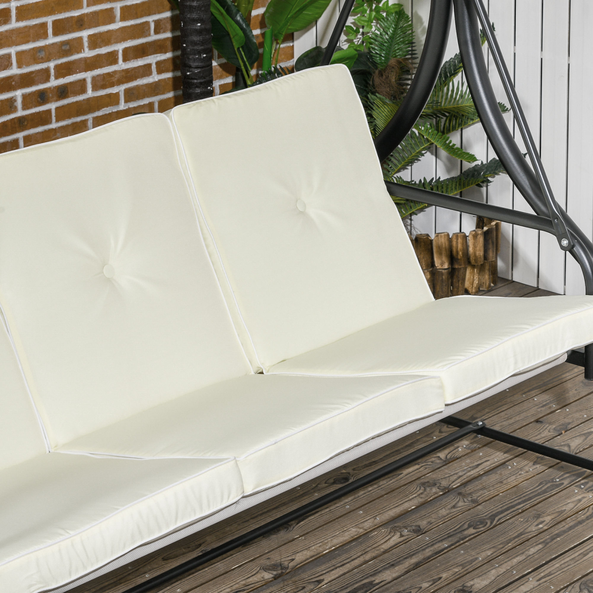 Outsunny 3-Seater Canopy Swing Chair with Cushion, Cream White
