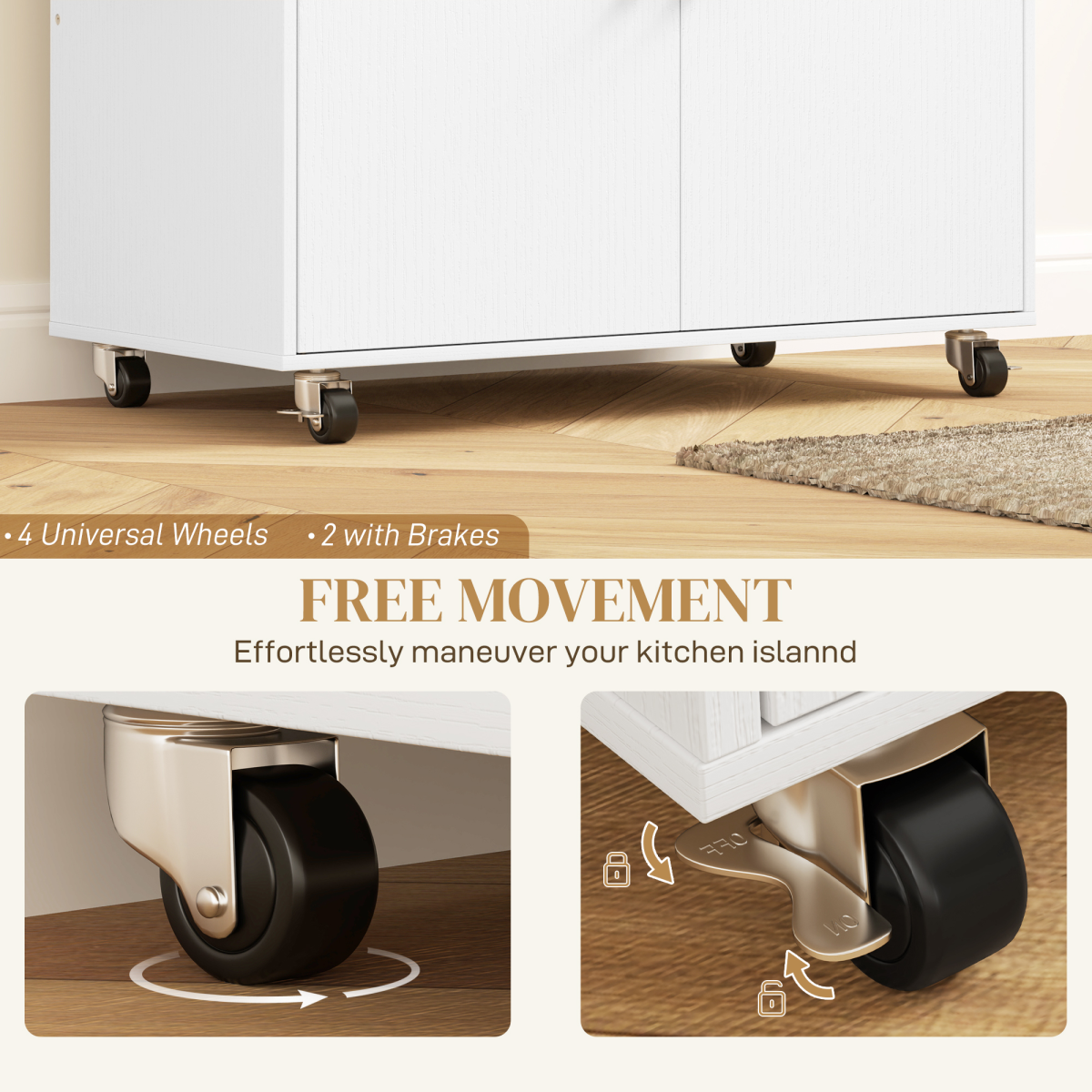 HOMCOM Rolling Kitchen Island with Drop Leaf, Storage Trolley, White