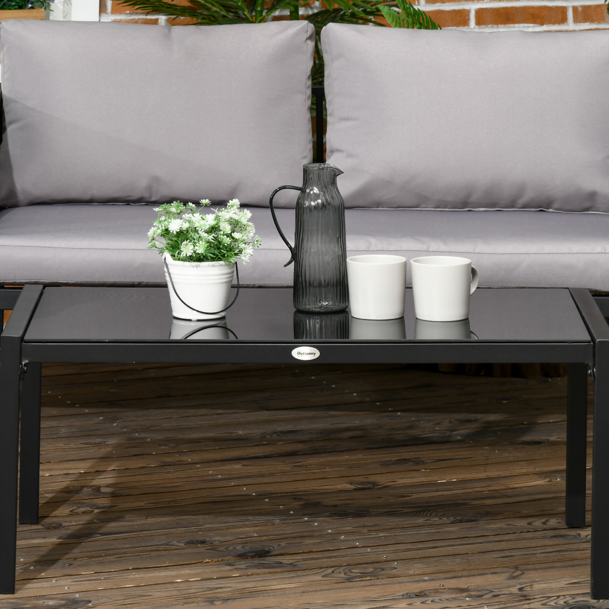 Outsunny 4-Piece Garden Sofa Set with Tempered Glass Coffee Table and Cushions