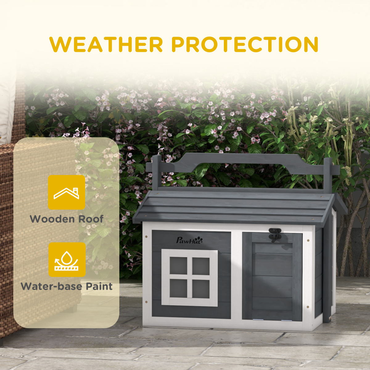 PawHut Indoor Outdoor Rabbit Hutch with Openable Roof - Grey