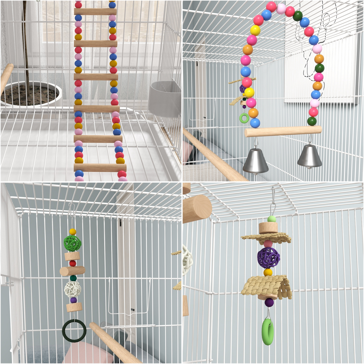 PawHut Bird Cage with Stand, Wheels & Toys for Budgies and Finches, White