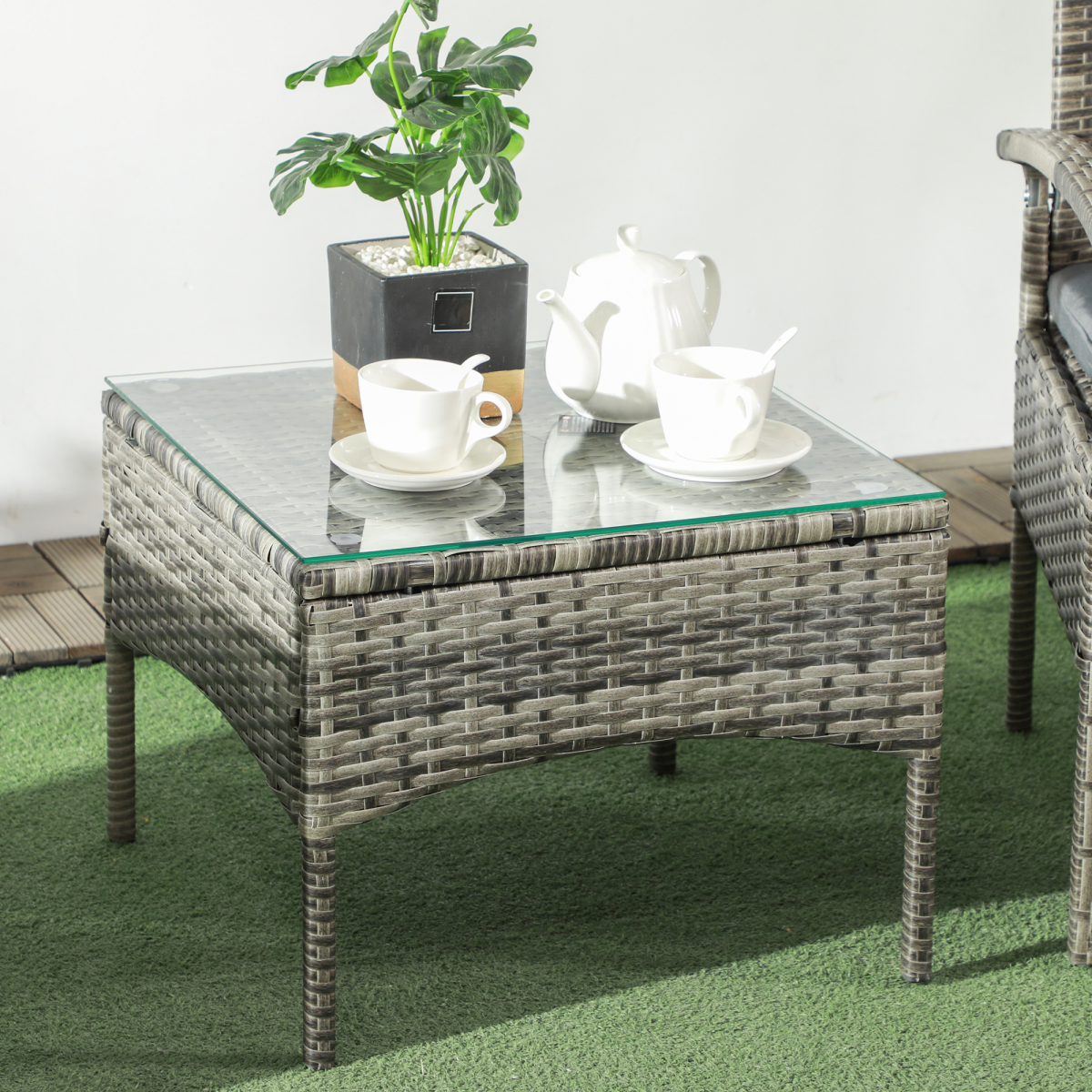 Outsunny 3-Piece Rattan Bistro Set with Cushions and Glass Table