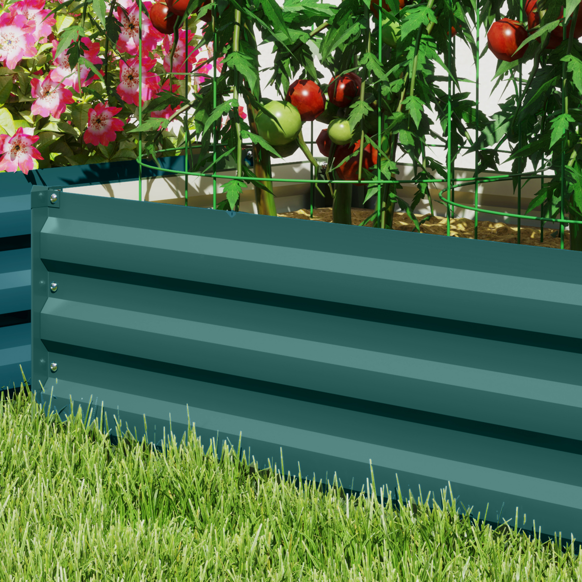 Outsunny Set of 2 Galvanised Steel Raised Garden Beds, Green