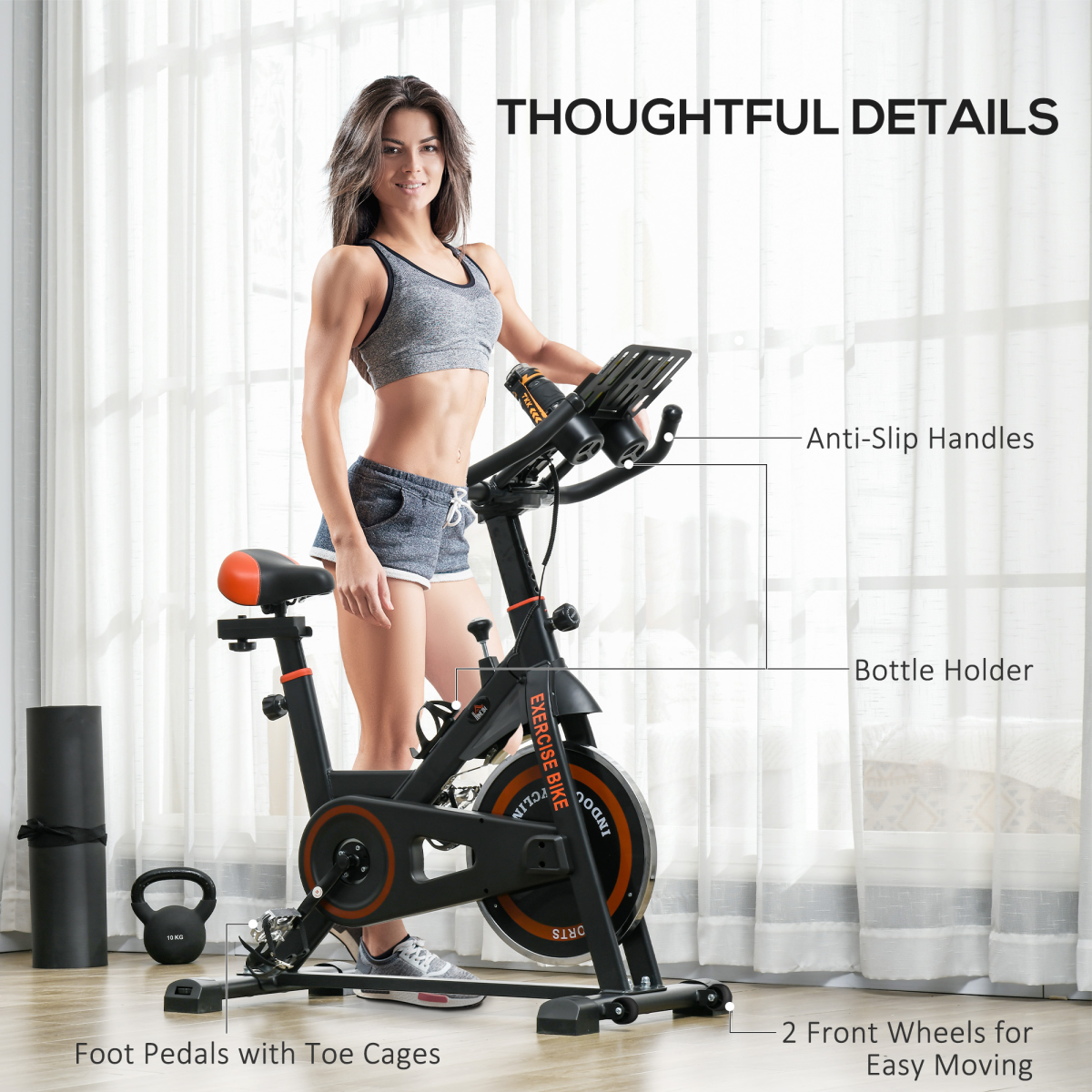 HOMCOM 8kg Flywheel Exercise Bike, Adjustable Height & Resistance, Black