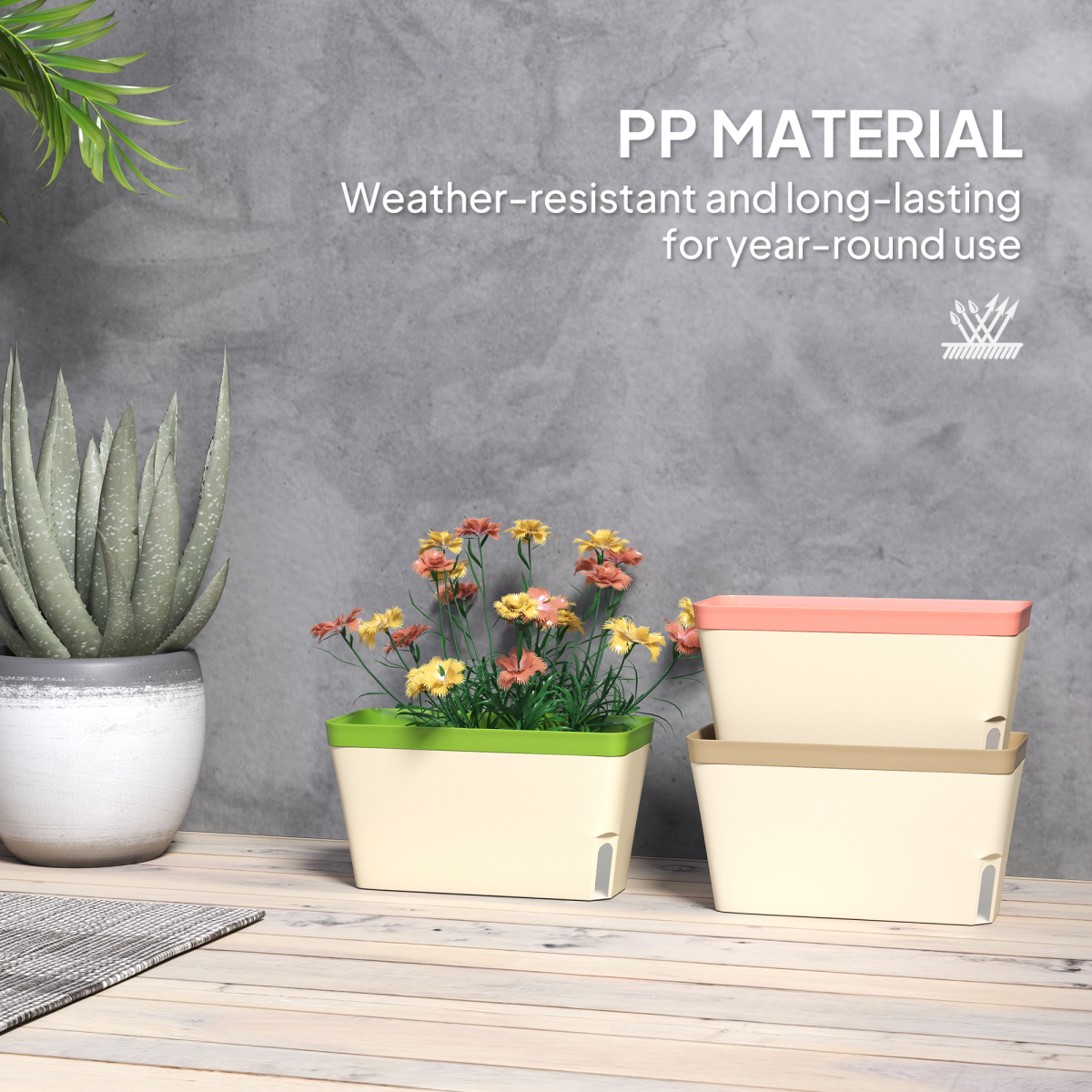 Outsunny 3-Piece Self-Watering Plant Pots with Visual Water Level Window