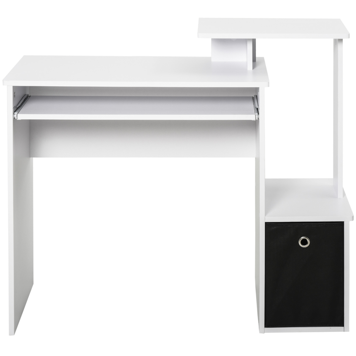 HOMCOM White Computer Desk with Sliding Keyboard Tray, Storage Drawer and Shelf
