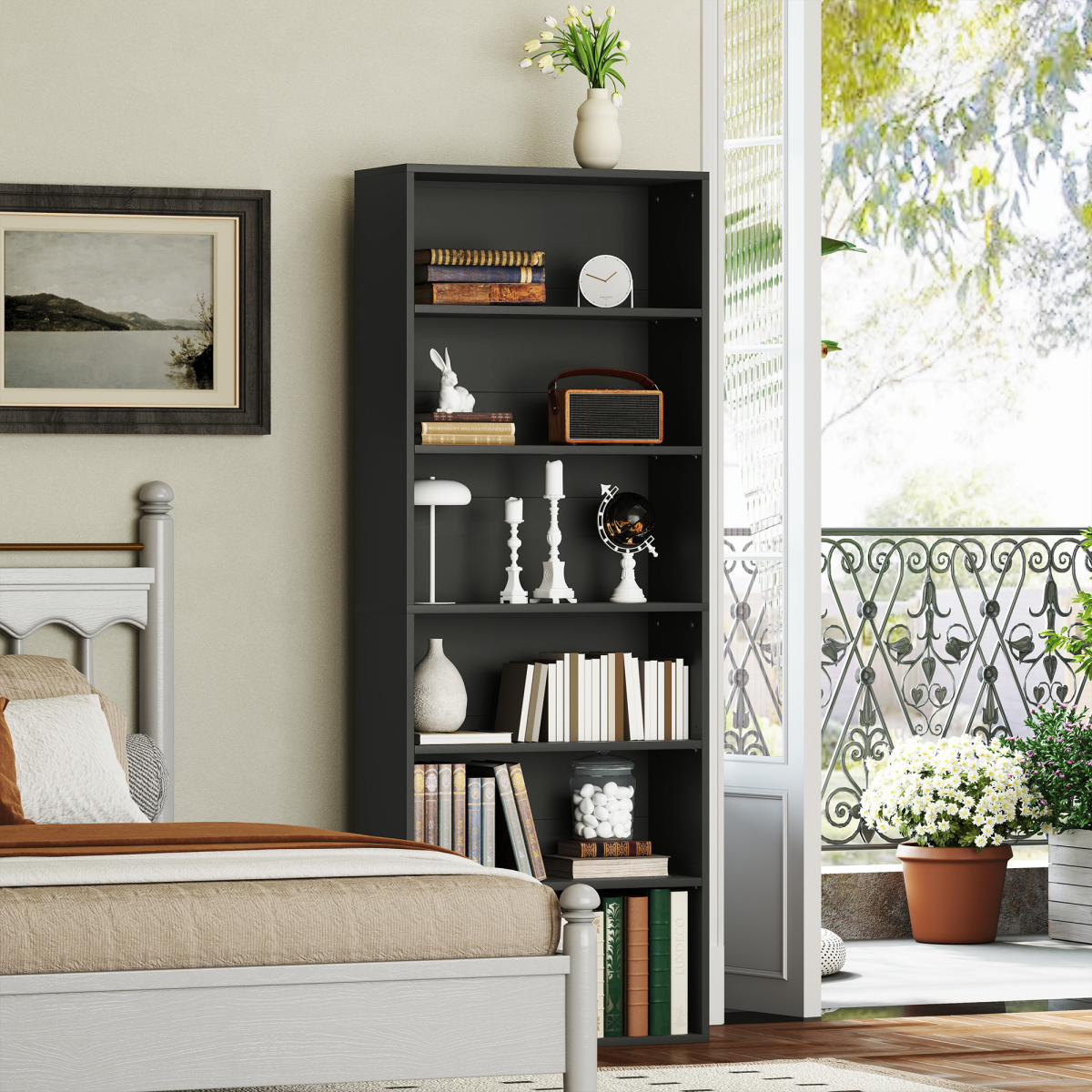 HOMCOM 6-Tier Freestanding Bookcase with Adjustable Shelves, Black