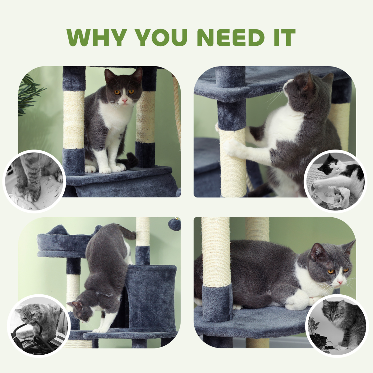 PawHut 206cm Tall Cat Tree with Beds, Condos, Scratching Posts