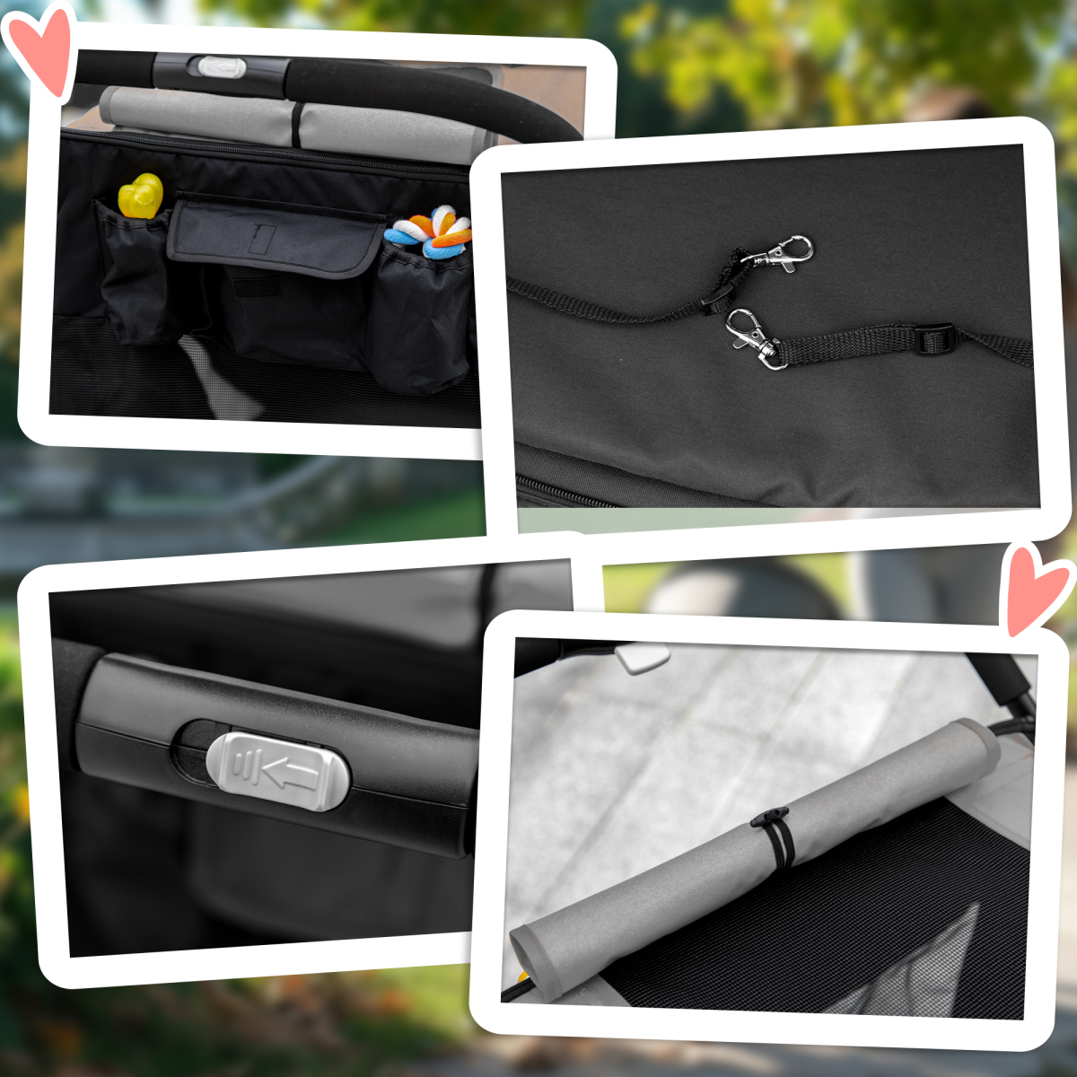 PawHut Foldable Dog Pram with Universal Front EVA Wheels, Safety Leashes, Steel Frame, Grey and Black