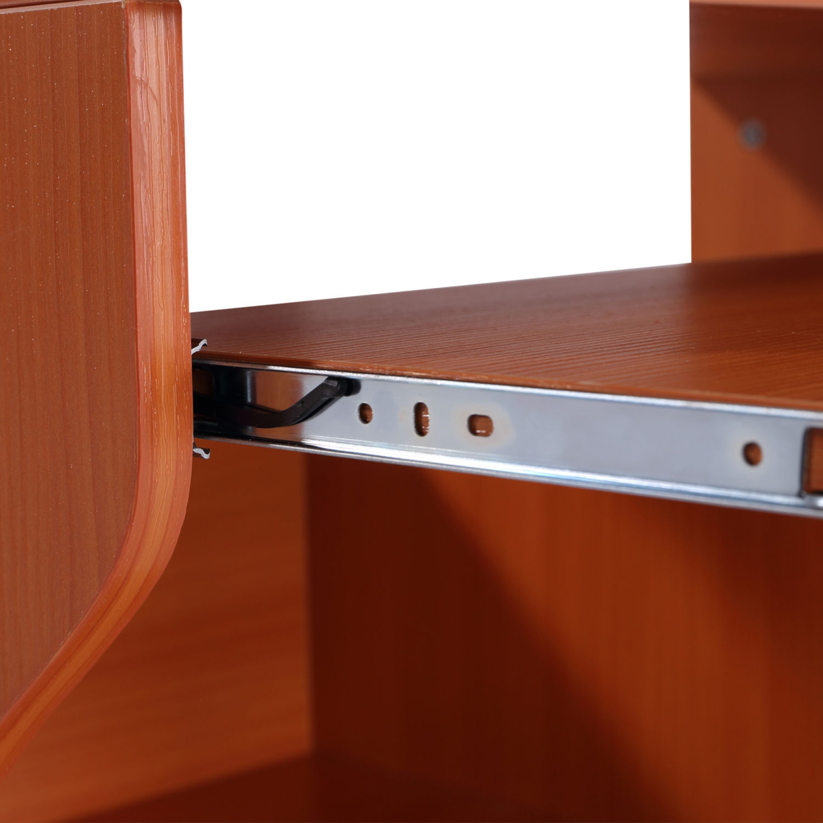 HOMCOM Computer Desk with Keyboard Tray, Storage Shelf, Wheels, Cherry Wood
