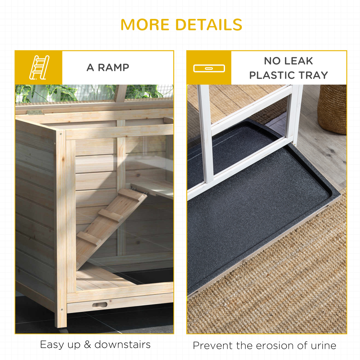 PawHut Indoor Rabbit Hutch for Rabbits, Guinea Pigs and Large Rodents, 2-Tier Wooden Cage with Openable Roof, Large Entrance, Latch Door and Pull-Out Tray, Natural