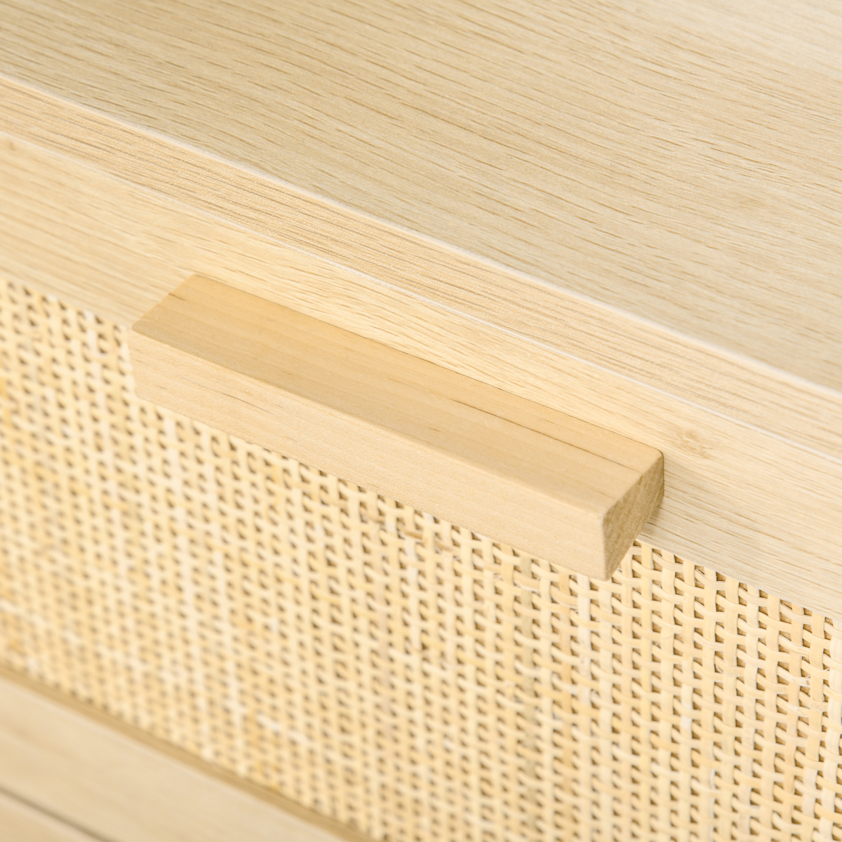 3 Drawer Freestanding Wooden Storage Cabinet with Rattan Weave Panels, Bedroom Chest of Drawers, 80cm Wide