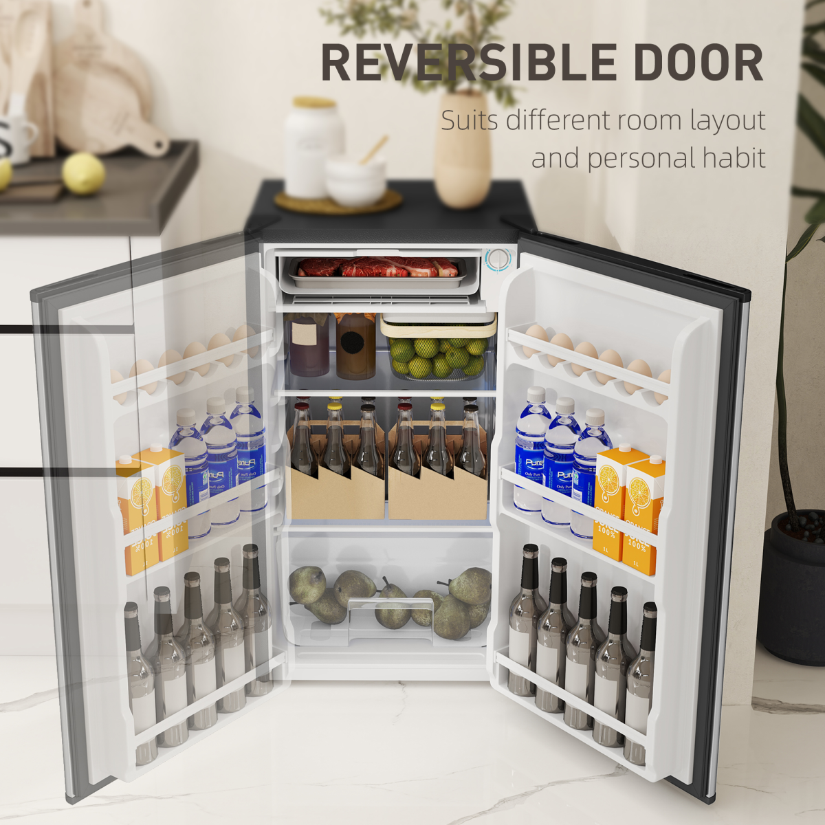 HOMCOM 91L Freestanding Under Counter Fridge, Silver Tone