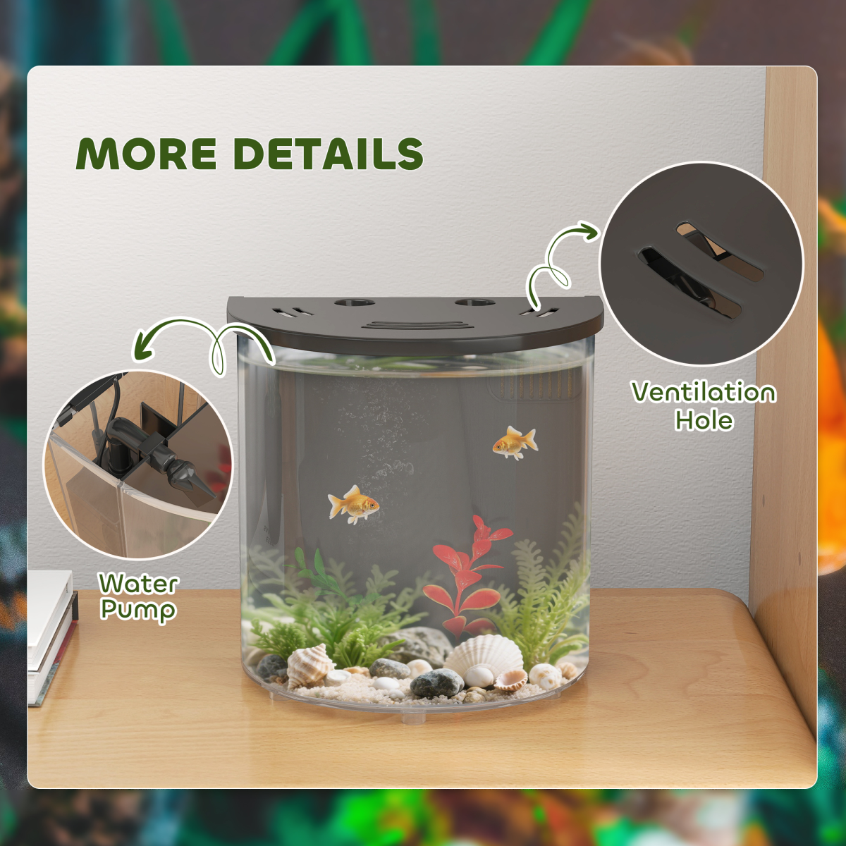 PawHut 3L Nano Fish Tank Starter Kit with Filter, LED Light
