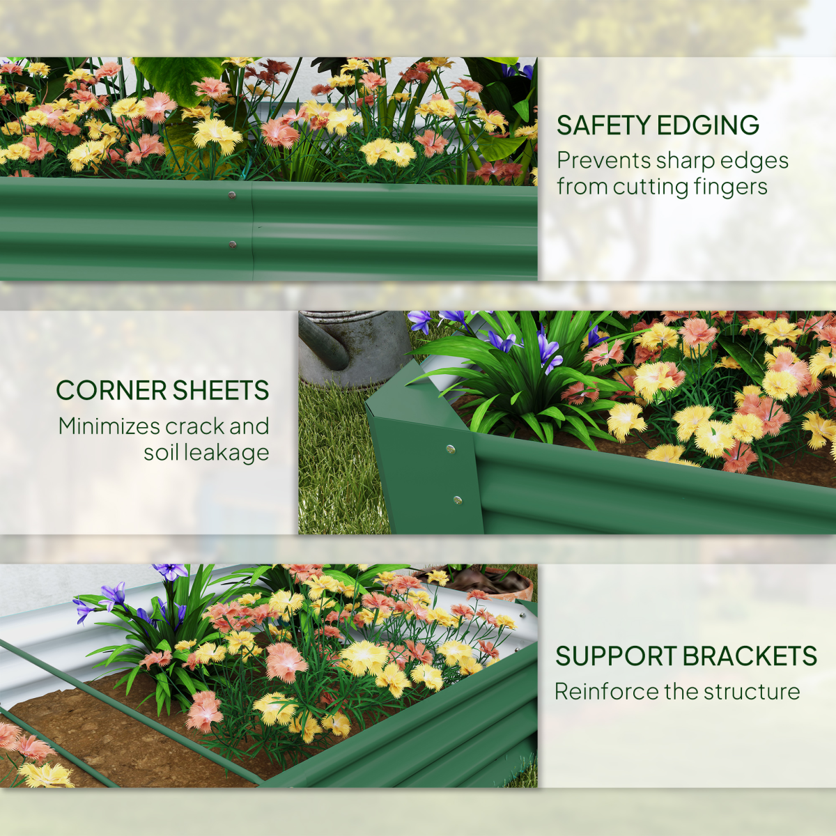 Outsunny Galvanised Steel Raised Garden Bed Planter, 180 x 90 x 30 cm, Green