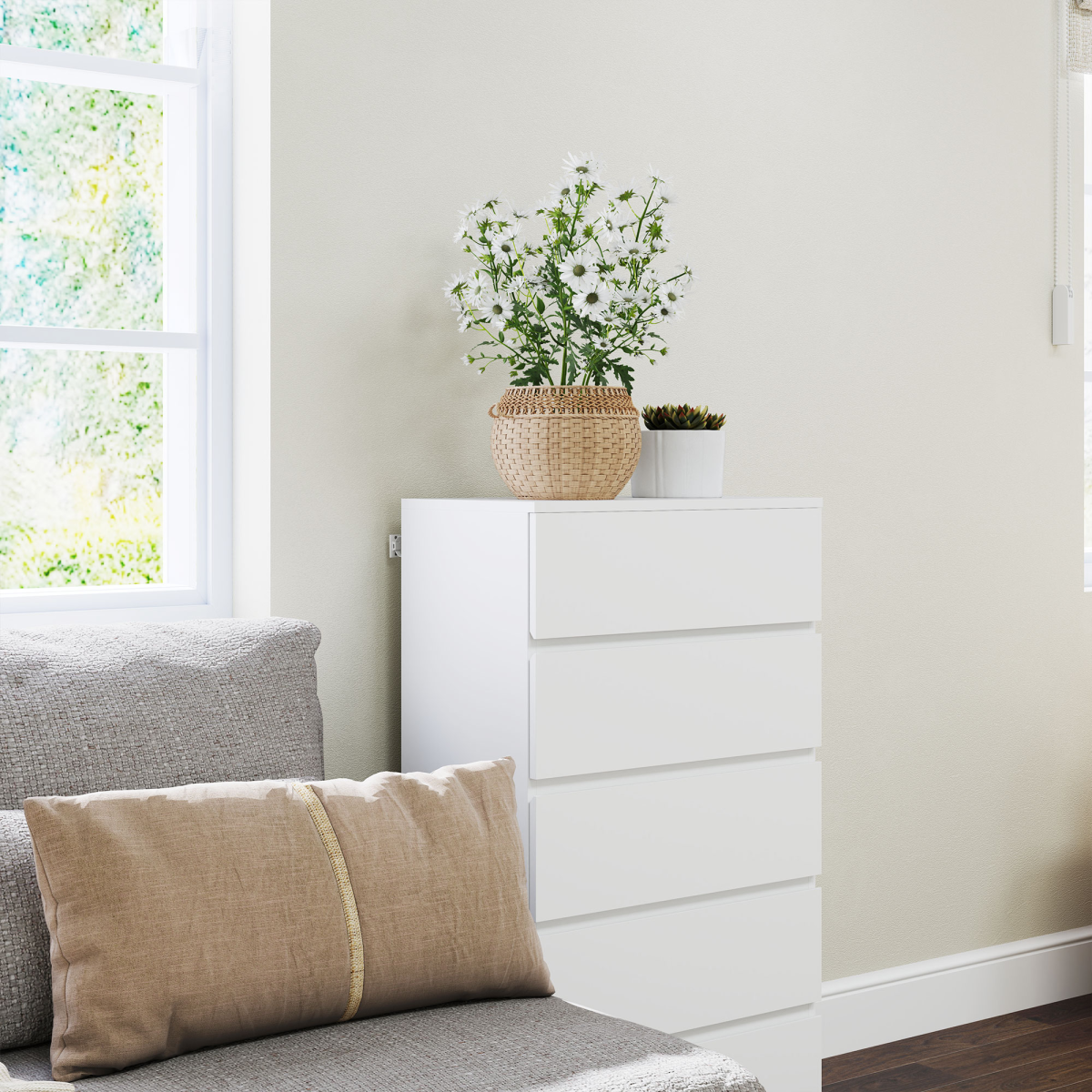 HOMCOM White 5-Drawer Bedroom Chest of Drawers, Handleless, Soft-Close