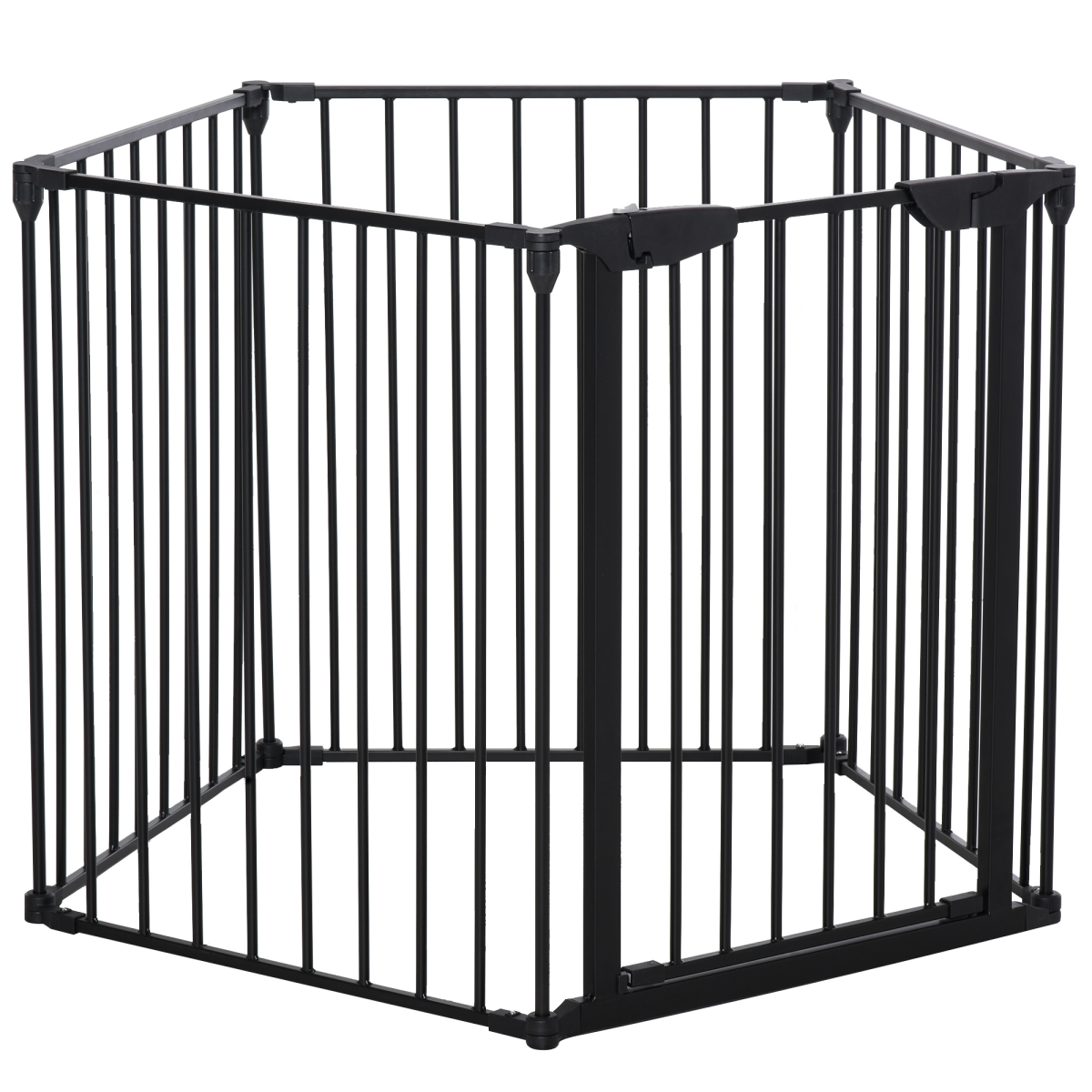 PawHut 5-Panel Dog Playpen and Pet Gate with Walk-Through Door, Freestanding or Wall-Mounted, Black