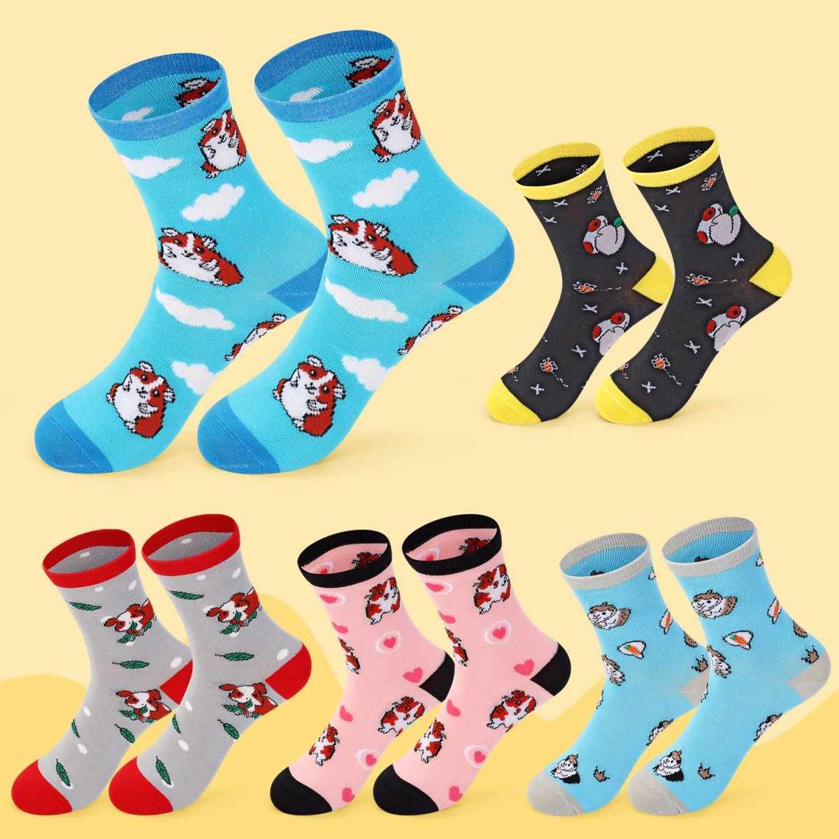 Vinsani Guinea Pig Socks 5 Pack, Women’s One Size UK 4-7 EU 37-40