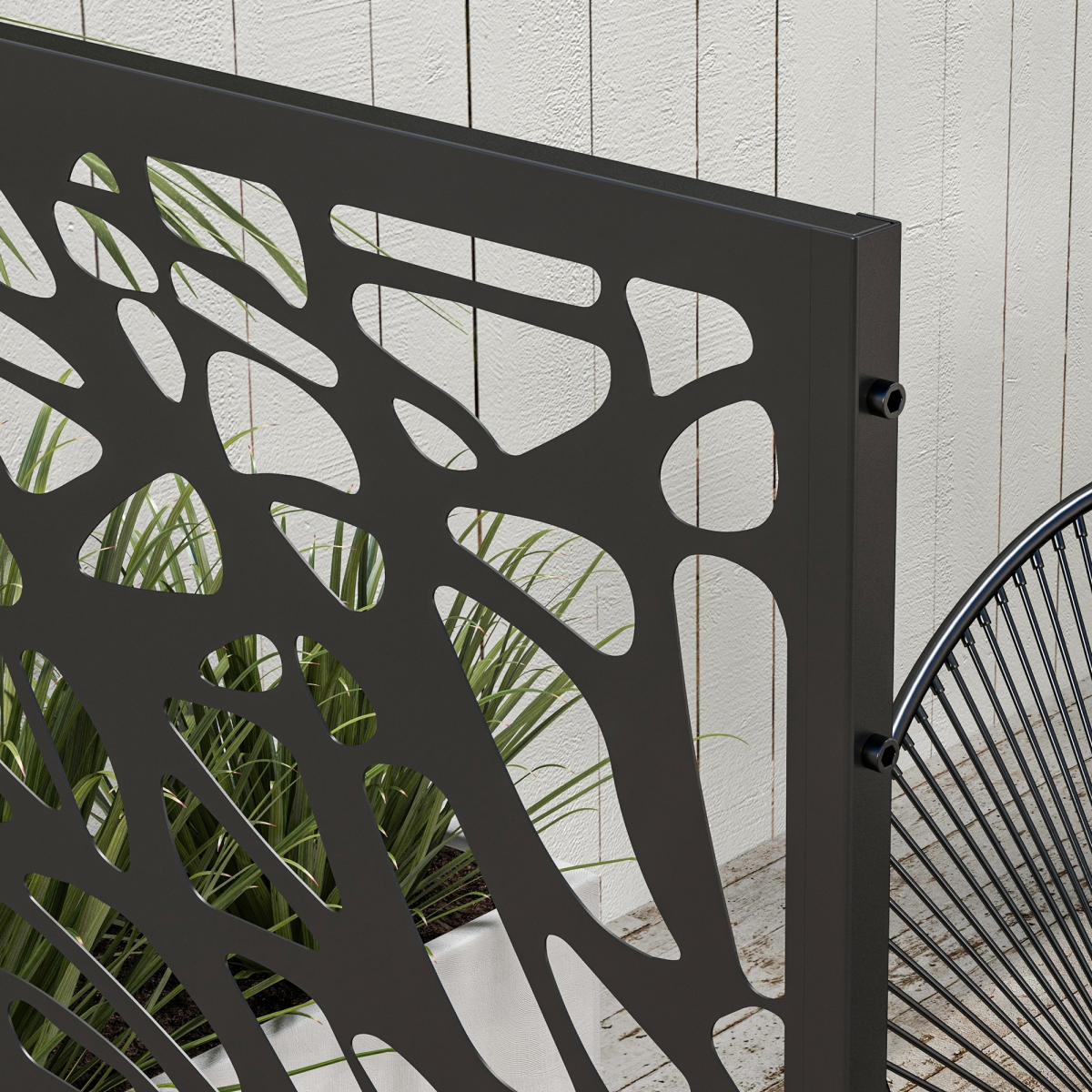 Outsunny 6.5FT Black Steel Outdoor Decorative Privacy Screen Panel with Stand, Twisted Line