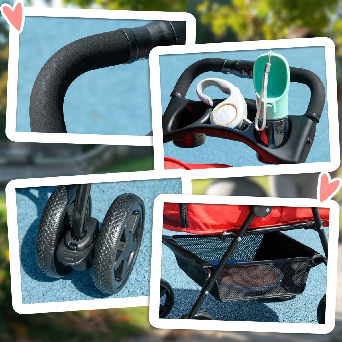 No-Zip Foldable Pet Stroller with Brake Wheels, Adjustable 4-Position Canopy, Basket, Safety Leashes, Steel Frame
