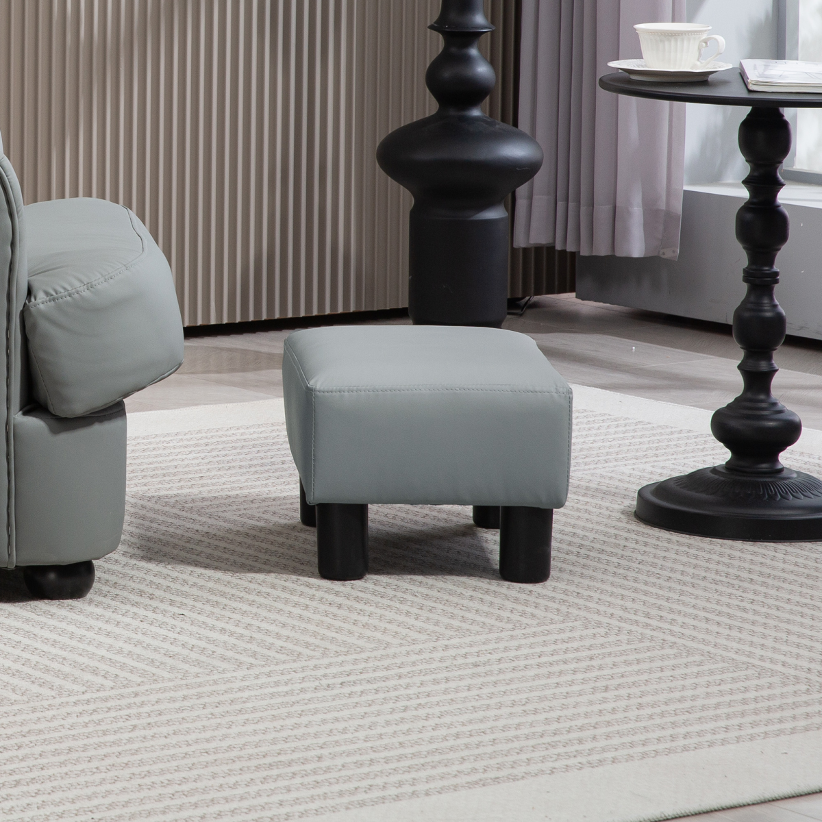HOMCOM Grey Faux Leather Footstool with Foam Padding, 100kg Capacity