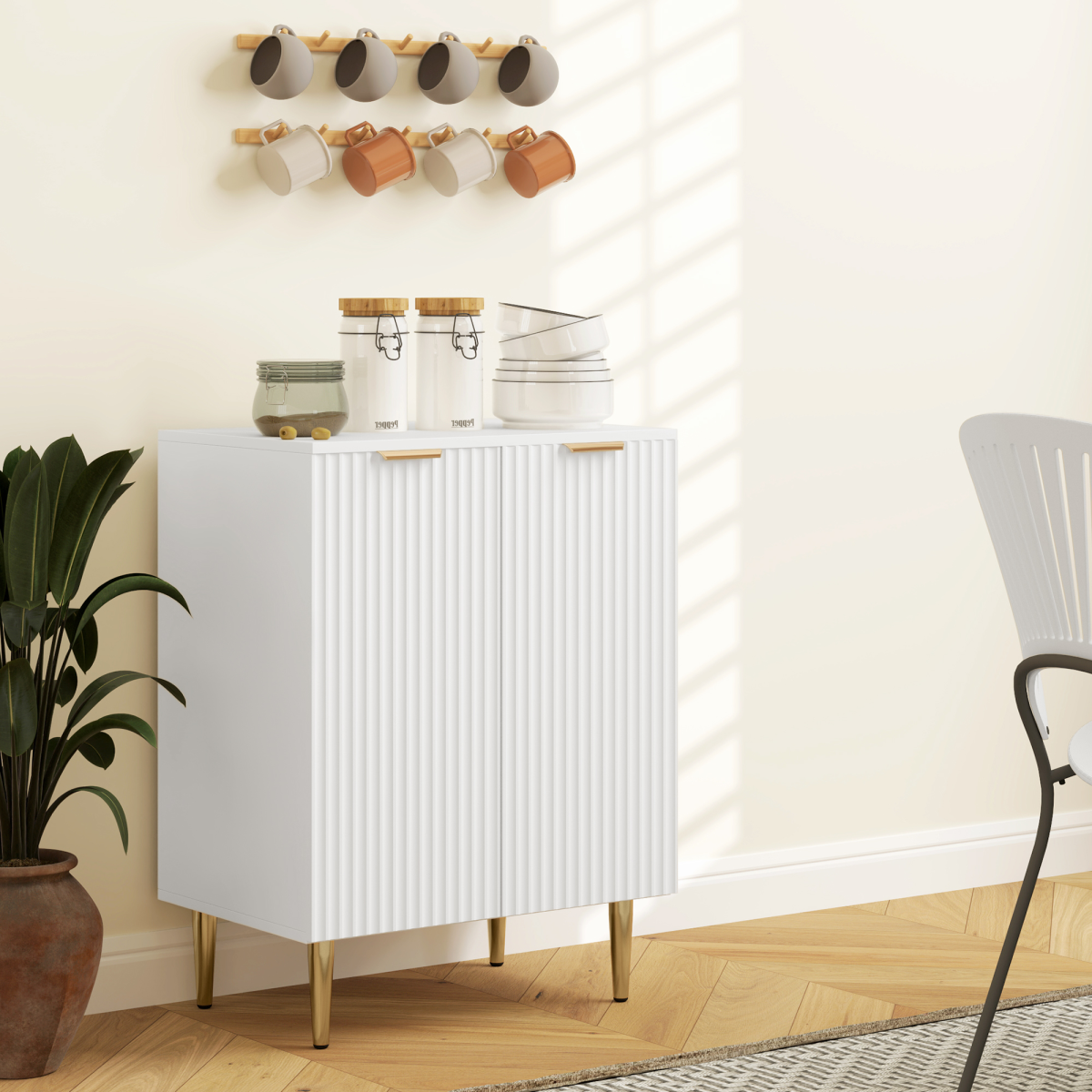 HOMCOM White Sideboard Buffet Cabinet with Adjustable Shelf