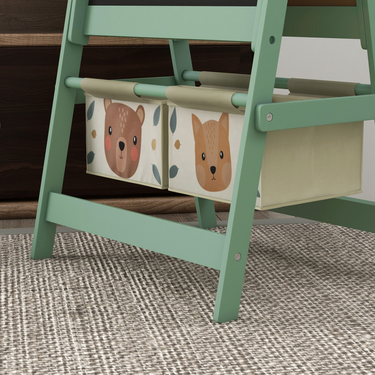 AIYAPLAY 3-in-1 Kids Easel with Paper Roll, Storage, Green