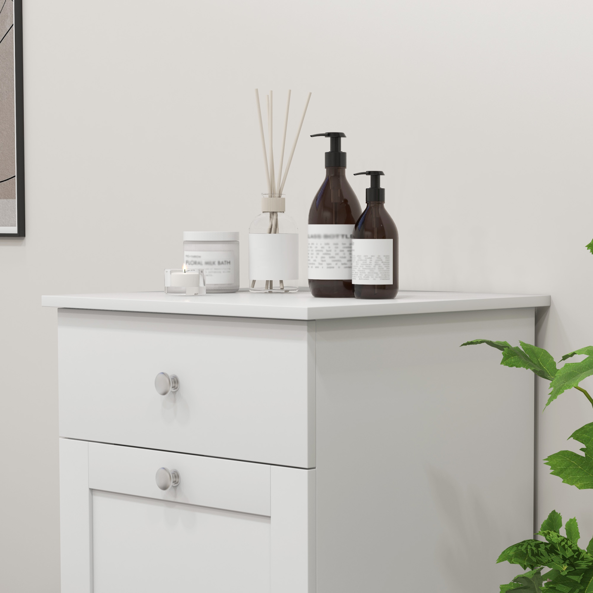 HOMCOM Bathroom Storage Cabinet with Hamper and Drawer, White