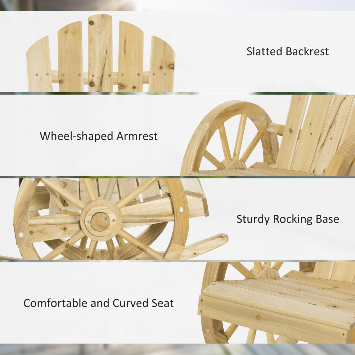 Outsunny Natural Fir Wood Adirondack Rocking Chair for Garden Porch