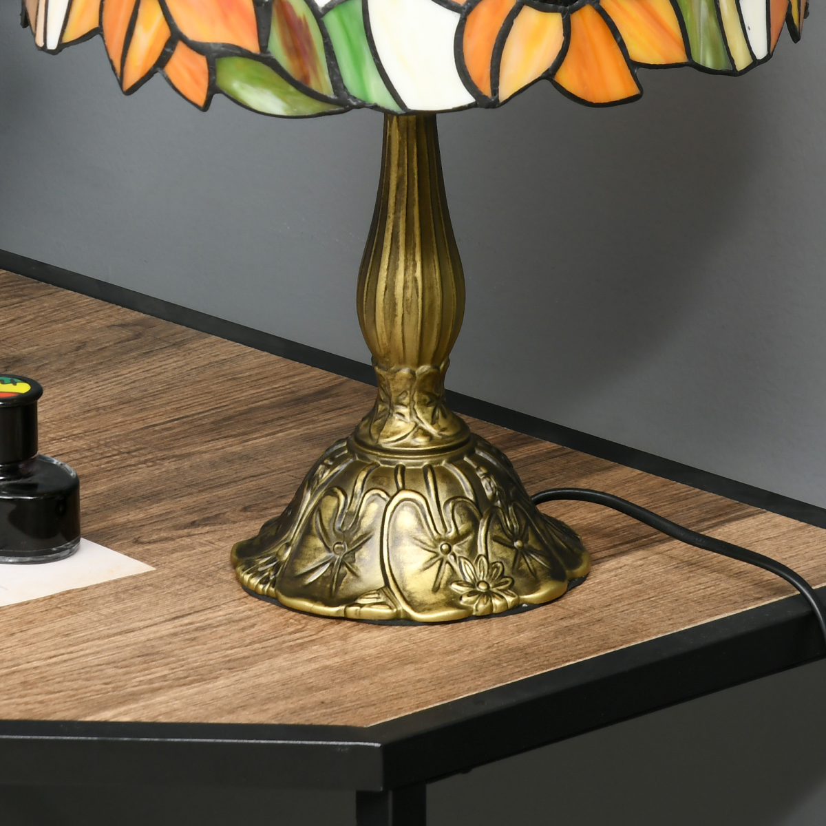 AIYAPLAY Stained Glass Sunflower Table Lamp, E27, Bulb Not Included
