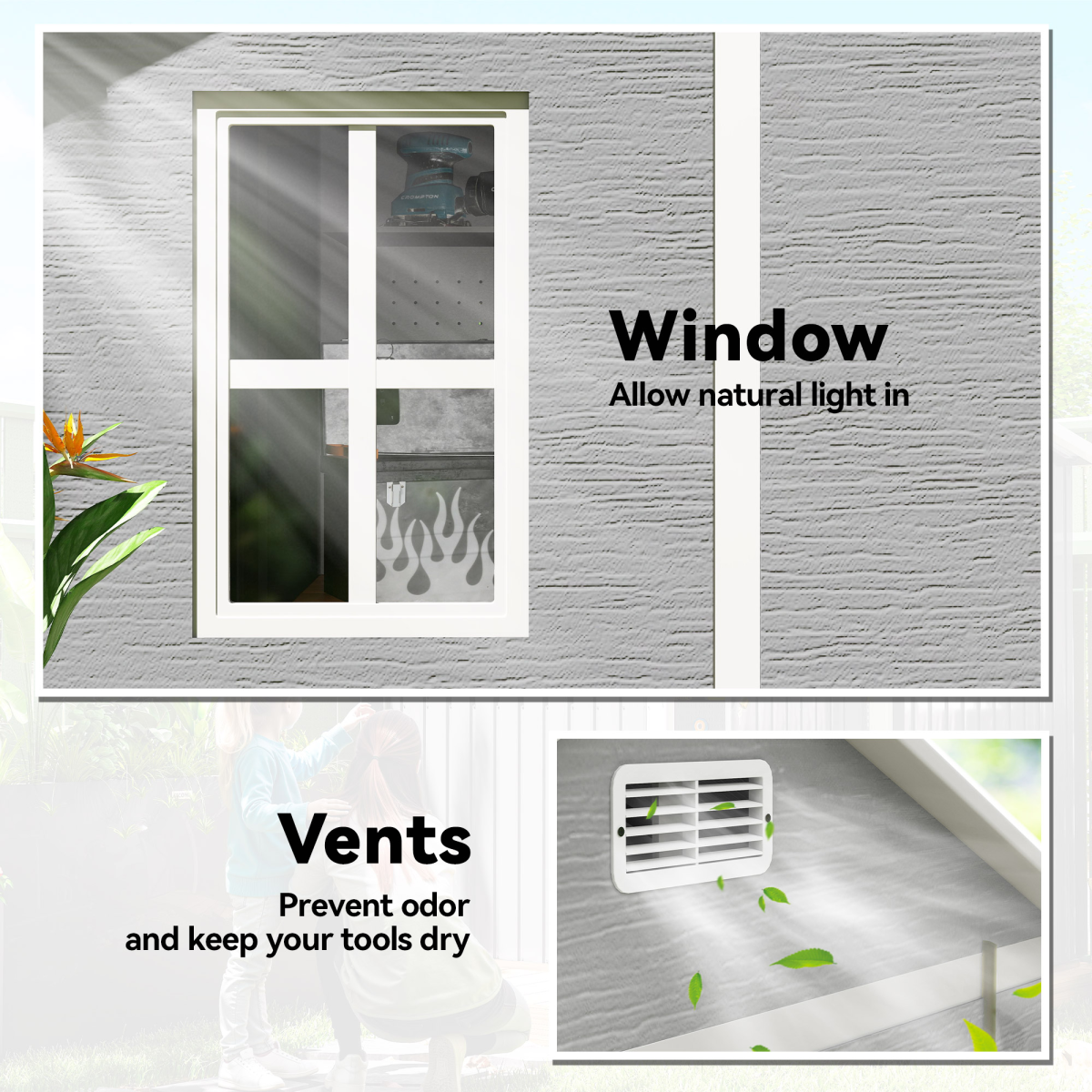 Outsunny 6 x 6ft Grey Plastic Garden Shed with Floor, Window & Vents